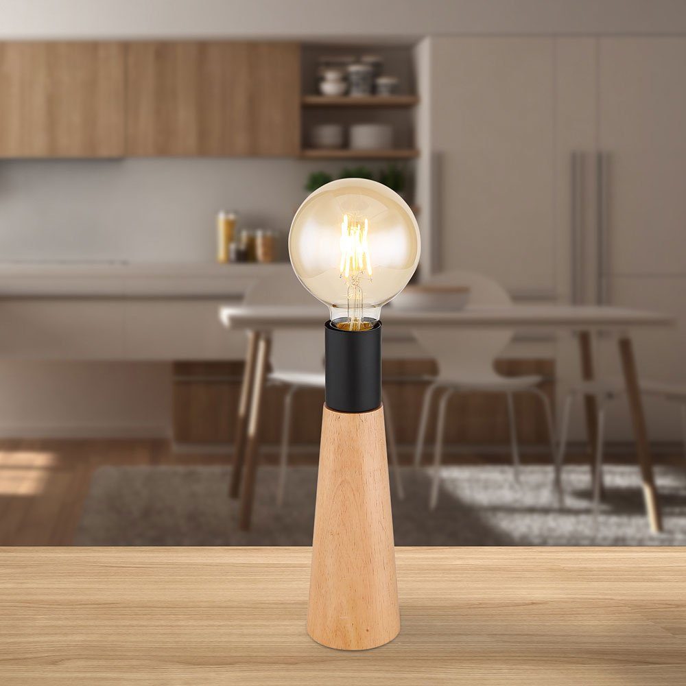 etc-shop LED Tischleuchte, Leuchtmittel Tischlampe nicht Leselampe Wohnzimmerleuchte Holzlampe natur Beistellleuchte inklusive