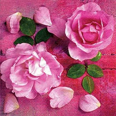 Linoows Papierserviette 20 Servietten, Rosa Rosen, Rosenblüten auf heißem Pink, (Packung), Motiv Rosa Rosen, Rosenblüten auf heißem Pink