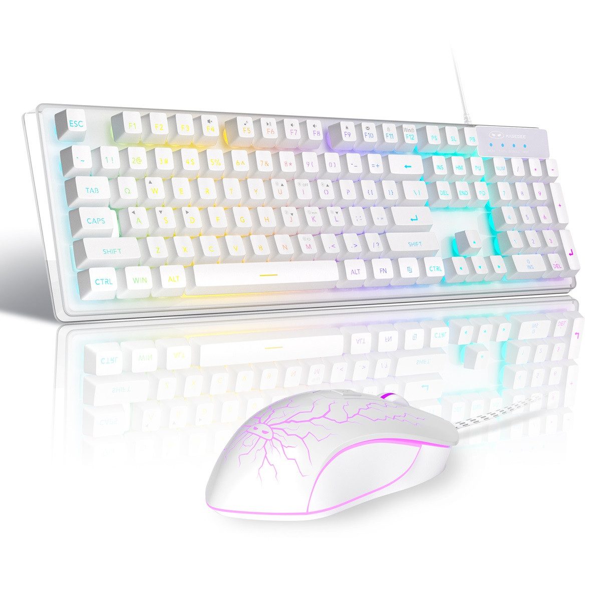 Novzep RGB Tastatur-Maus-Set kabellos, 104 Tasten, 3200 DPI Tastatur- und Maus-Set