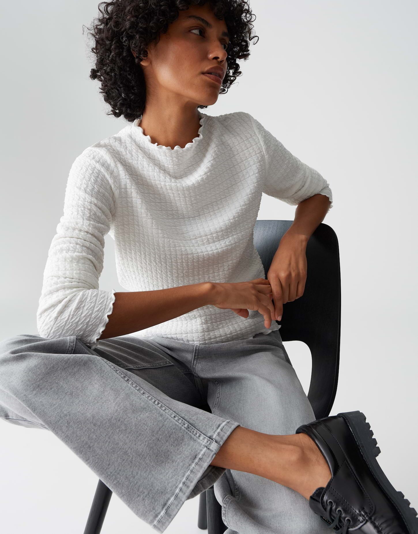 OPUS Longsleeve SIRKEN Slim strukturiert mit Kurbelkanten schmale Passform, weicher Griff, elastischer Stoff