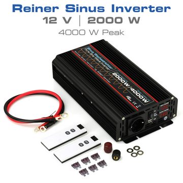 @tec Spannungswandler Spannungswandler reiner Sinus Inverter 12V auf 230V 2000W / 3000W, Steckdose, USB-Anschluss, mit Fernbedienung, Peak 4000W/6000W