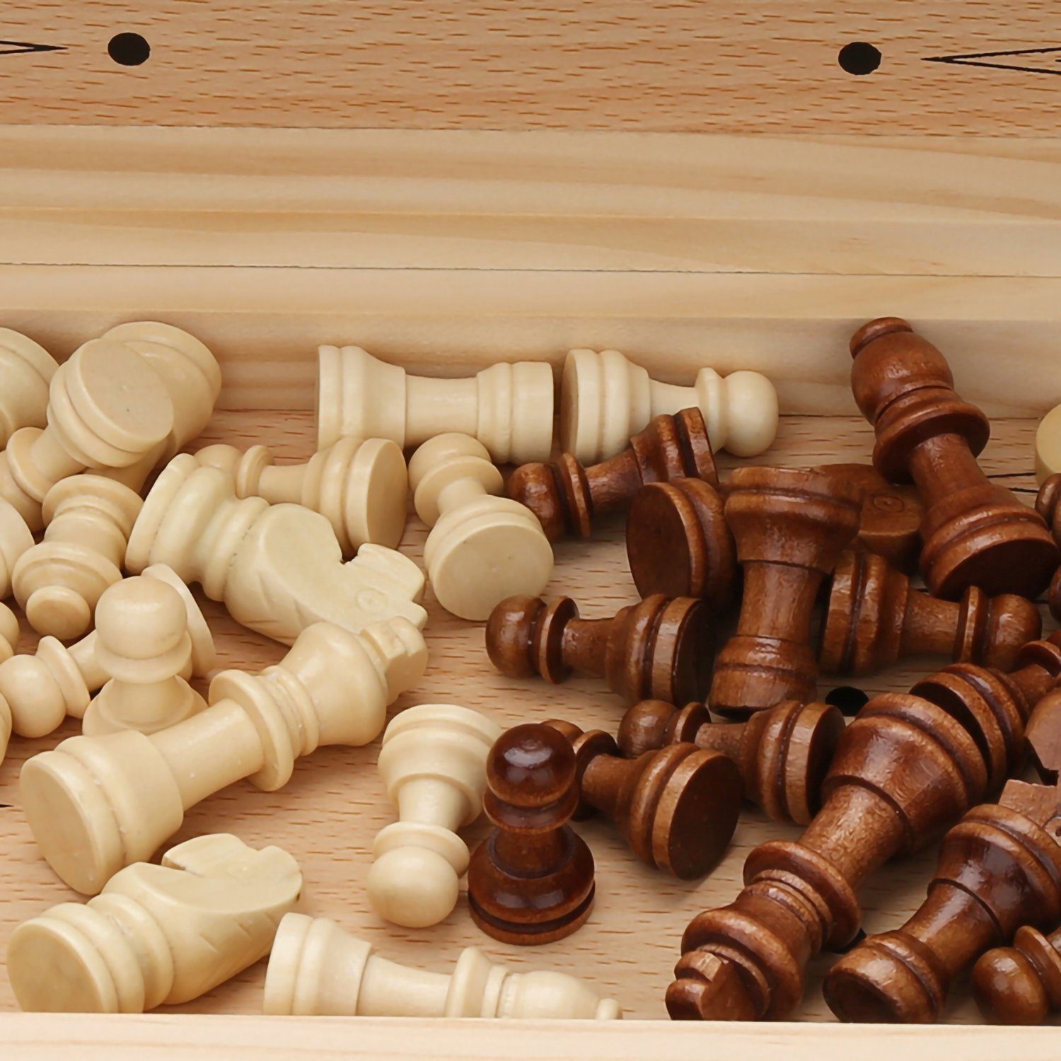 Lospitch Spiel, Schachspiel Holz 3 Figuren Schach-Set inkl Schach in1 aus 29*29CM