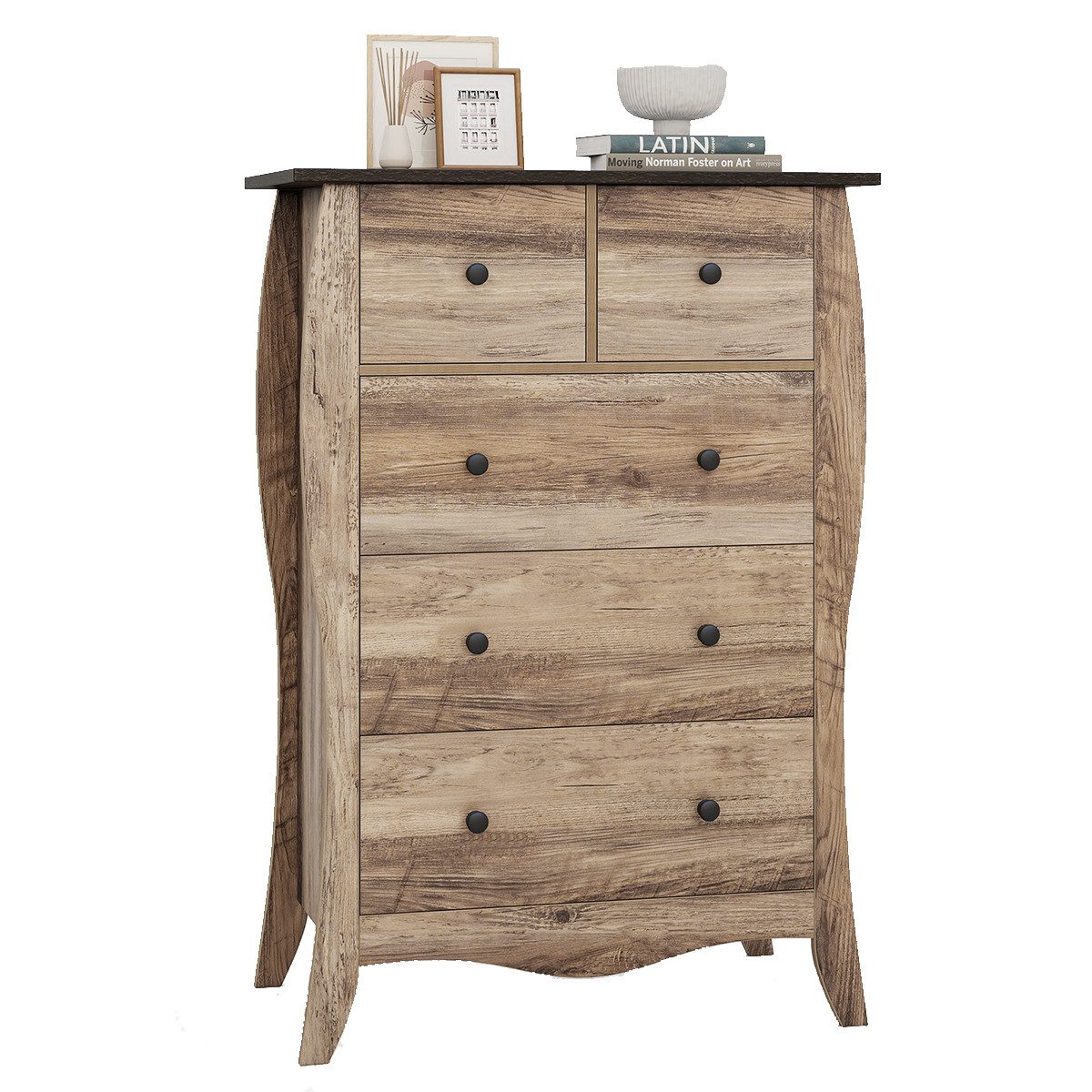 COSTWAY Kommode, mit 5 klappbaren Stoffschubladen, Sideboard Holz