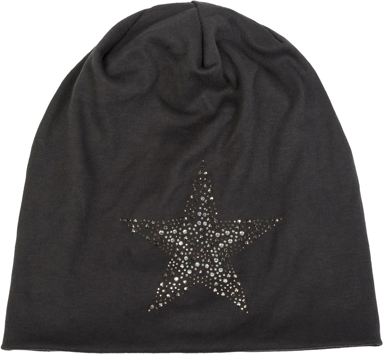 (1-St) mit Beanie Nieten styleBREAKER Beanie Strass Stern Anthrazit Mütze