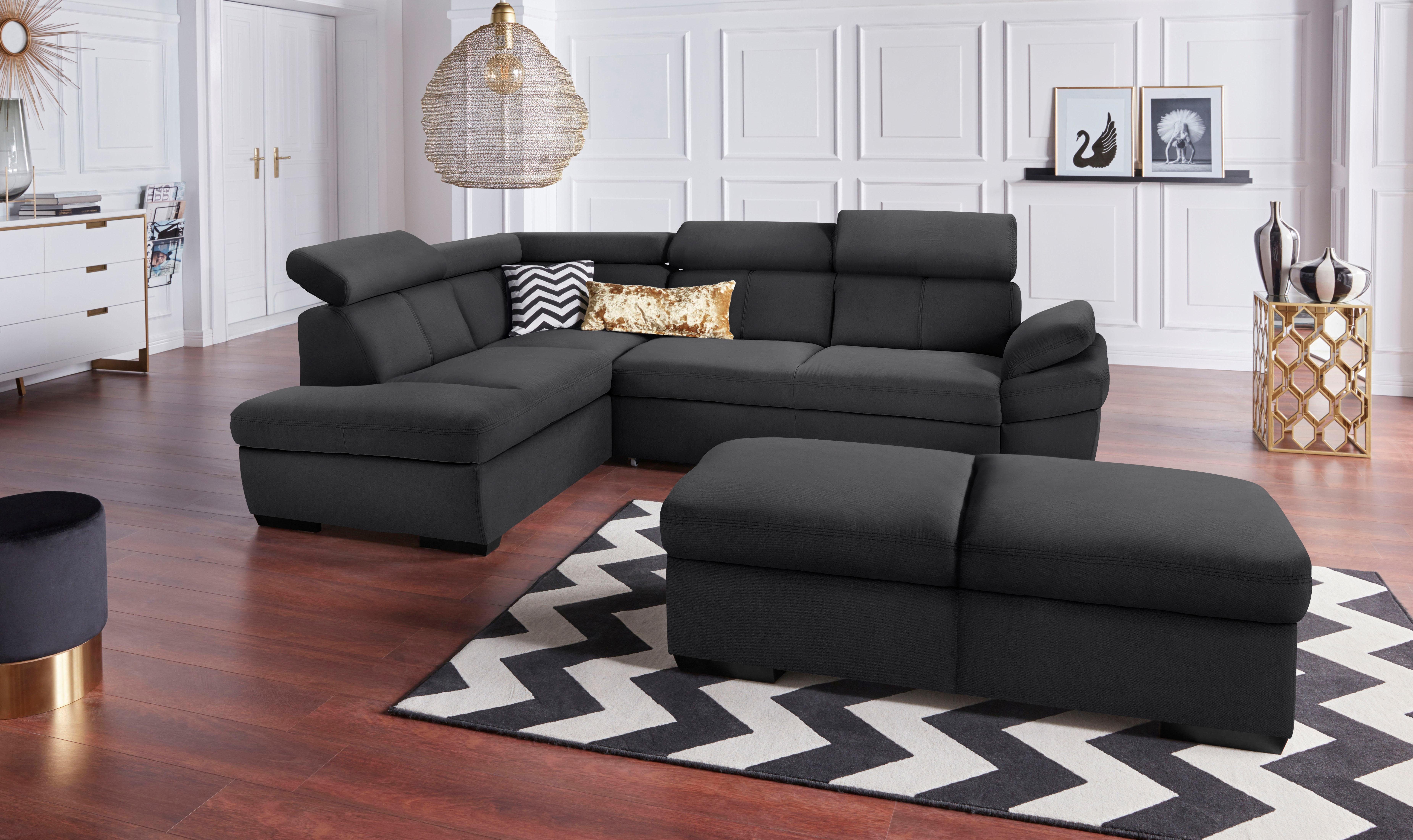 exxpo - sofa fashion Ecksofa Salerno, klassisch modernes Funktionssofa, hoher Sitzkomfort, L-Form, inkl. Kopf- und Armteilverstellung, wahlweise mit Bettfunktion