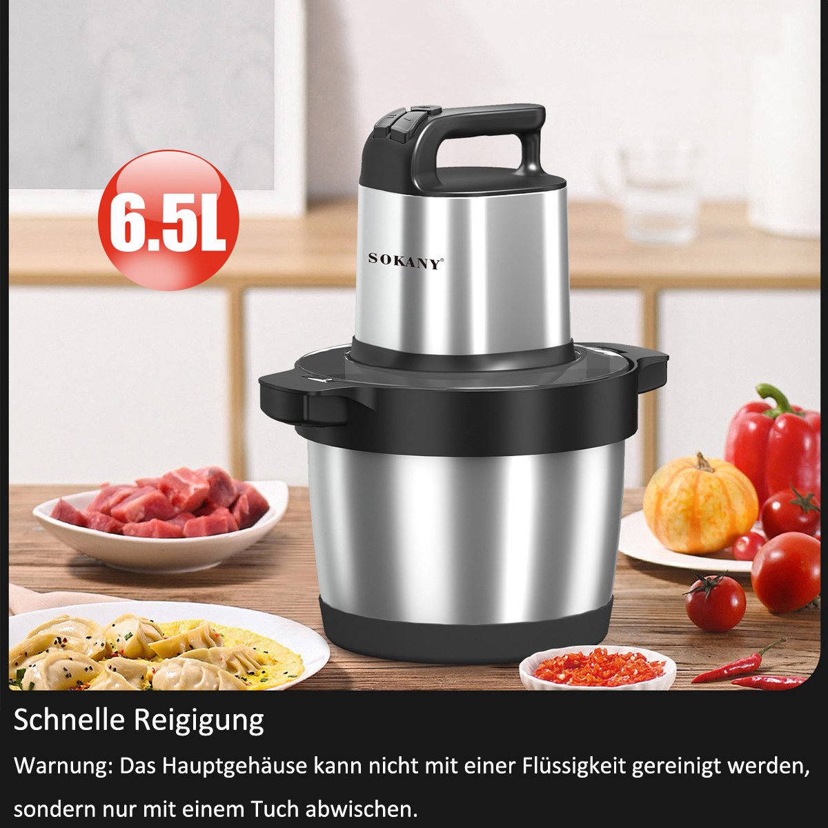 SOKANY Zerkleinerer Küche Elektrisch Groß 6,5L Multizerkleinerer, 1500 W
