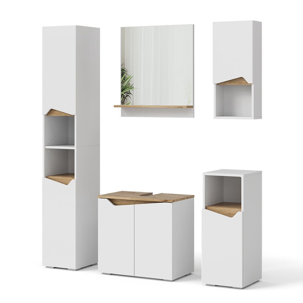 Vicco Badmöbel-Set Marelle, Weiß/Artisan-Eiche, 5 Teile, günstig online kaufen