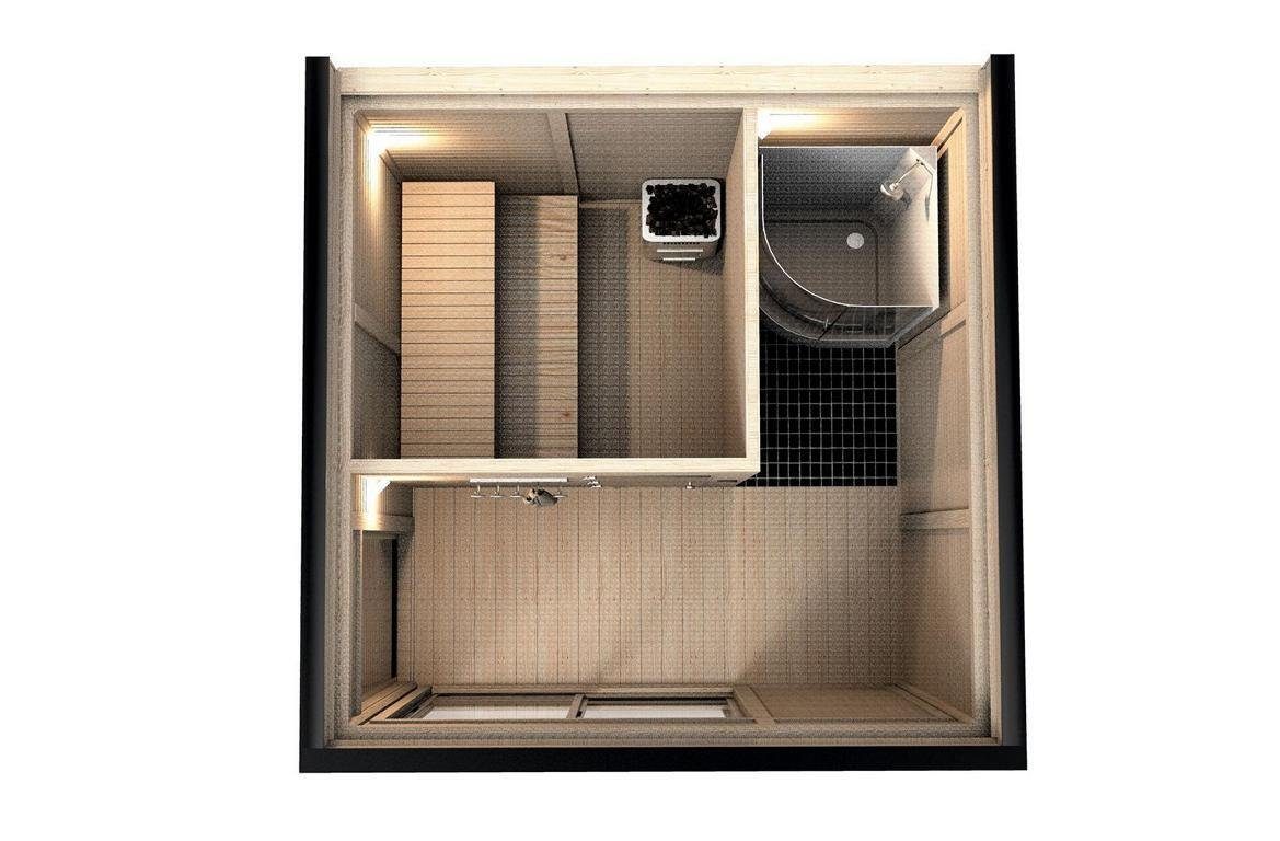 Thumbnail - JVmoebel Sauna Holzsauna Außensauna Holz Kiefernholz Saunahaus Panorama Häuschen, BxTxH: 245 x 354 x 318 cm, 145,00 mm, ...