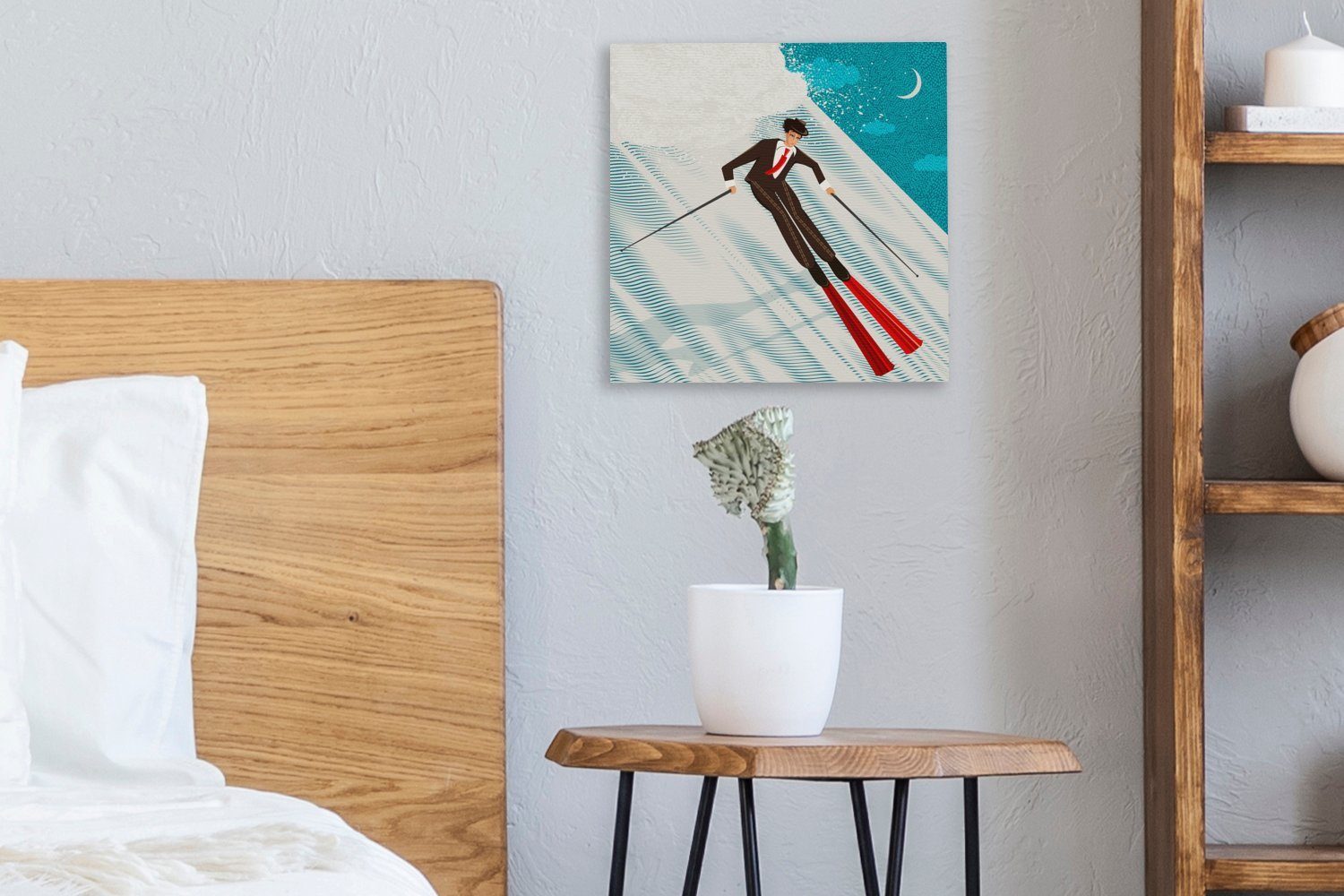 auf OneMillionCanvasses® Berg, Schlafzimmer Geschäftsmann für St), fährt (1 Bilder einer Leinwand den Wohnzimmer In Skiern Leinwandbild Illustration ein