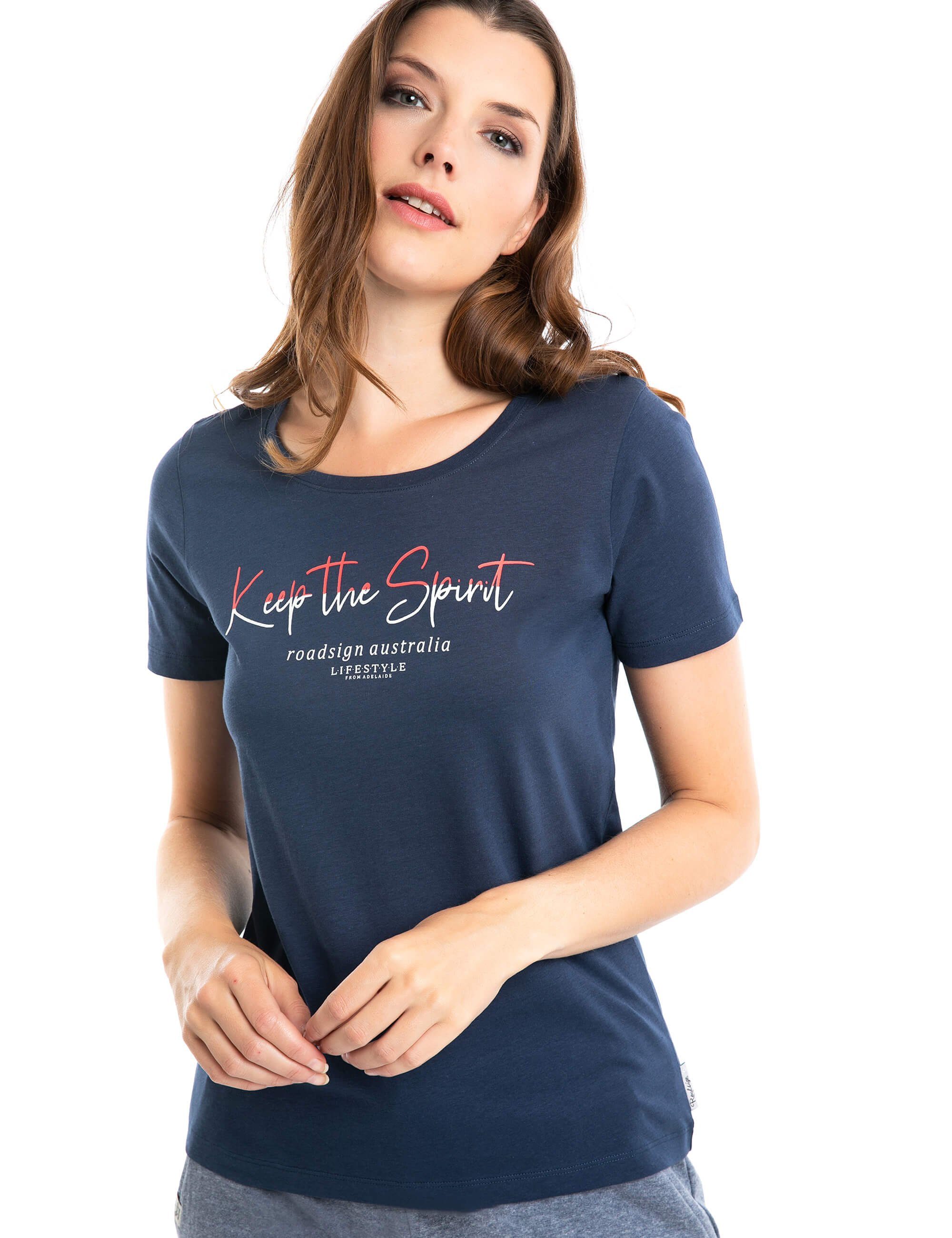ROADSIGN australia T-Shirt Keep the Spirit (1-tlg) mit Rundhalsausschnitt & Logo-Print, 100 % Baumwolle navy