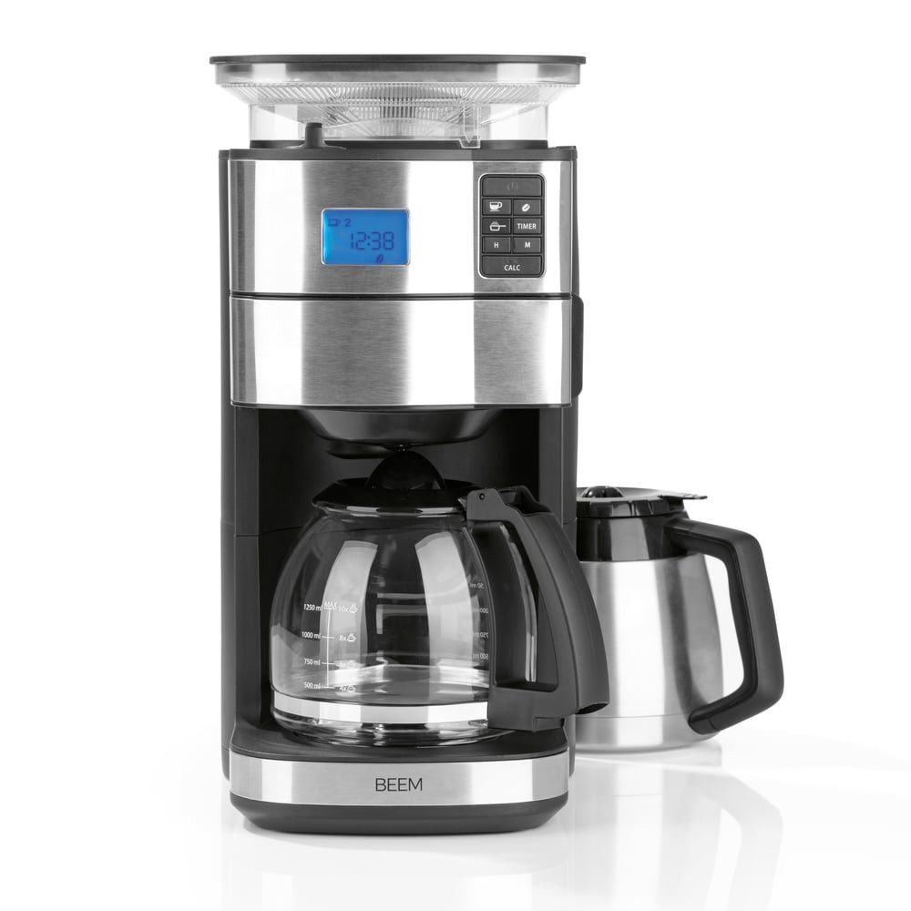 BEEM Filterkaffeemaschine BEEM FRESH-AROMA-PERFECT II Filter-Kaffeemaschine mit Mahlwerk - Duo, Kegelmahlwerk Permanentfilter 24h Timer Warmhalteplatte