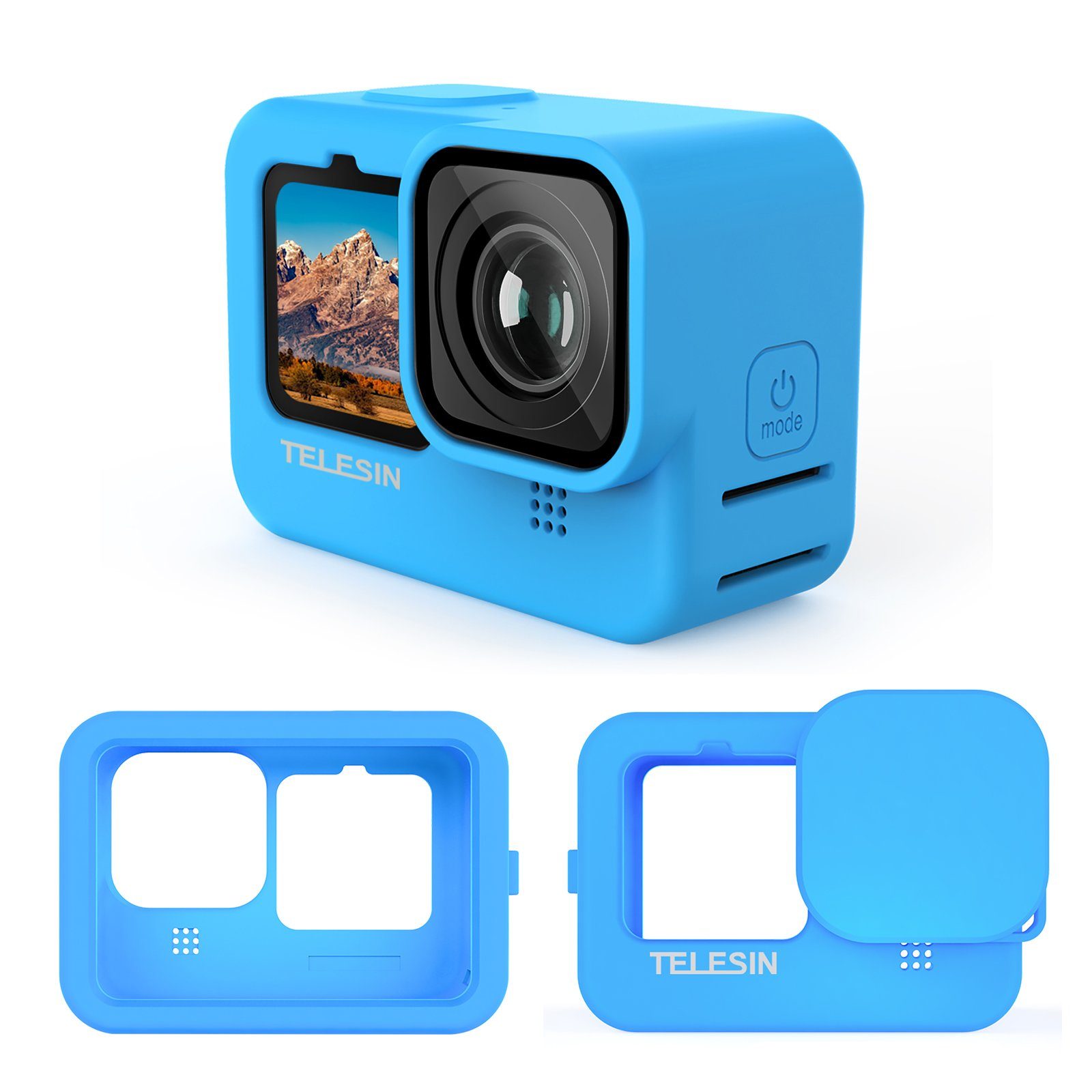 GoPro Lanyard&Linsenabdeckung Kamerazubehör-Set Telesin 9 10 12 mit Schutzhülle Hero Blau für 11