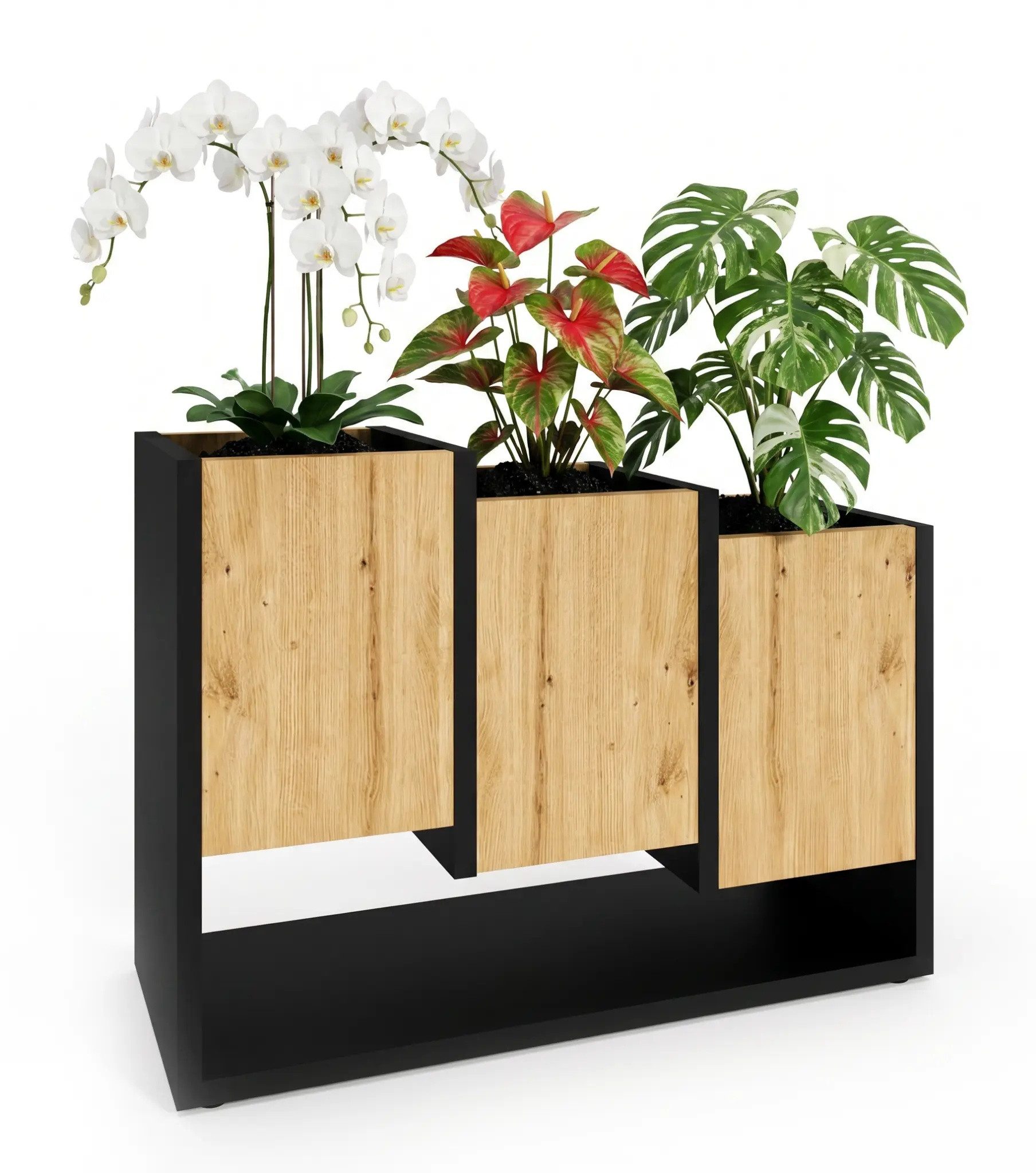 TREND WERK Blumenständer Blumentopf Pflanzenregal Pflanzenständer Holzoptik Wohnzimmer (Stufenregal 3 Pflanzboxen Loft-Design 64,2x46x22,6 cm), 18mm Spanplatte kratzfest feuchtigkeitsresistent Laminat