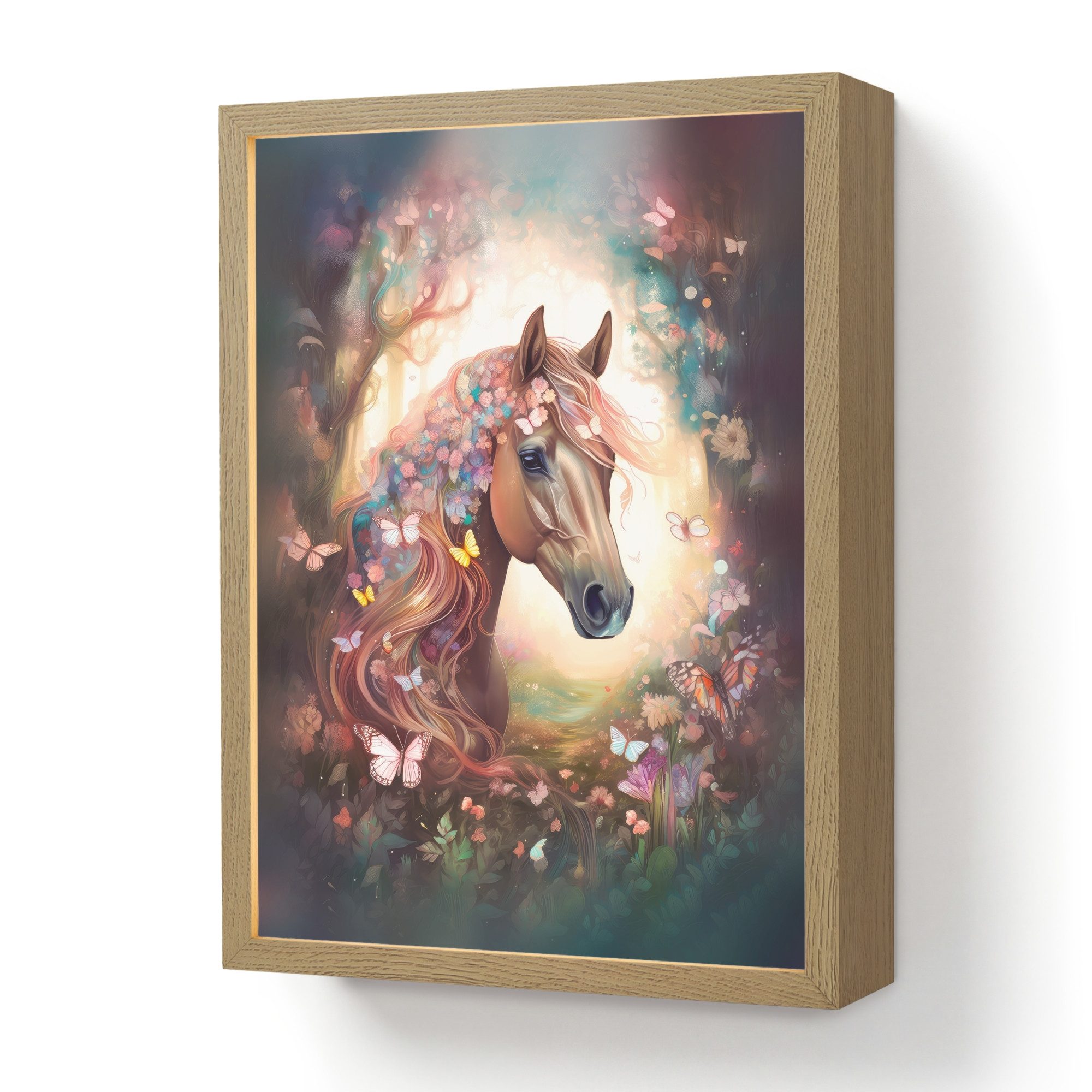 OnlyWow Wandleuchte Lightbox Pferd - Natur - Blumen - Schmetterlinge - Wald - Mädchen, Dimmbar, Farbwechsel, LED, Warmweiß, Kaltweiß, Neutralweiß Einstellbar, Wandlampe Innen, Dimmbar, Aufladbarer USB Akku, LED, Beleuchtung
