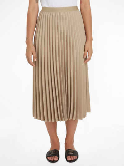 Tommy Hilfiger Plisseerock FLUID TWILL PLEATED MIDI SKIRT Webrock mit Markenlabel