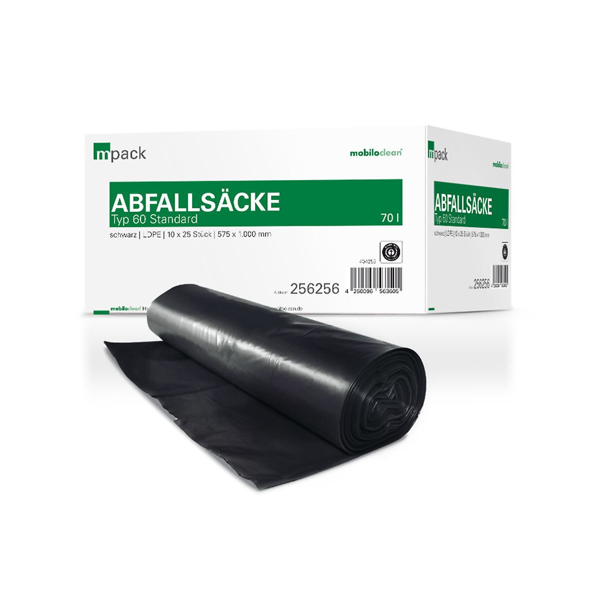 Mobiloclean Müllsack mpack Abfallsäcke 70 Liter T60 (36my) schwarz