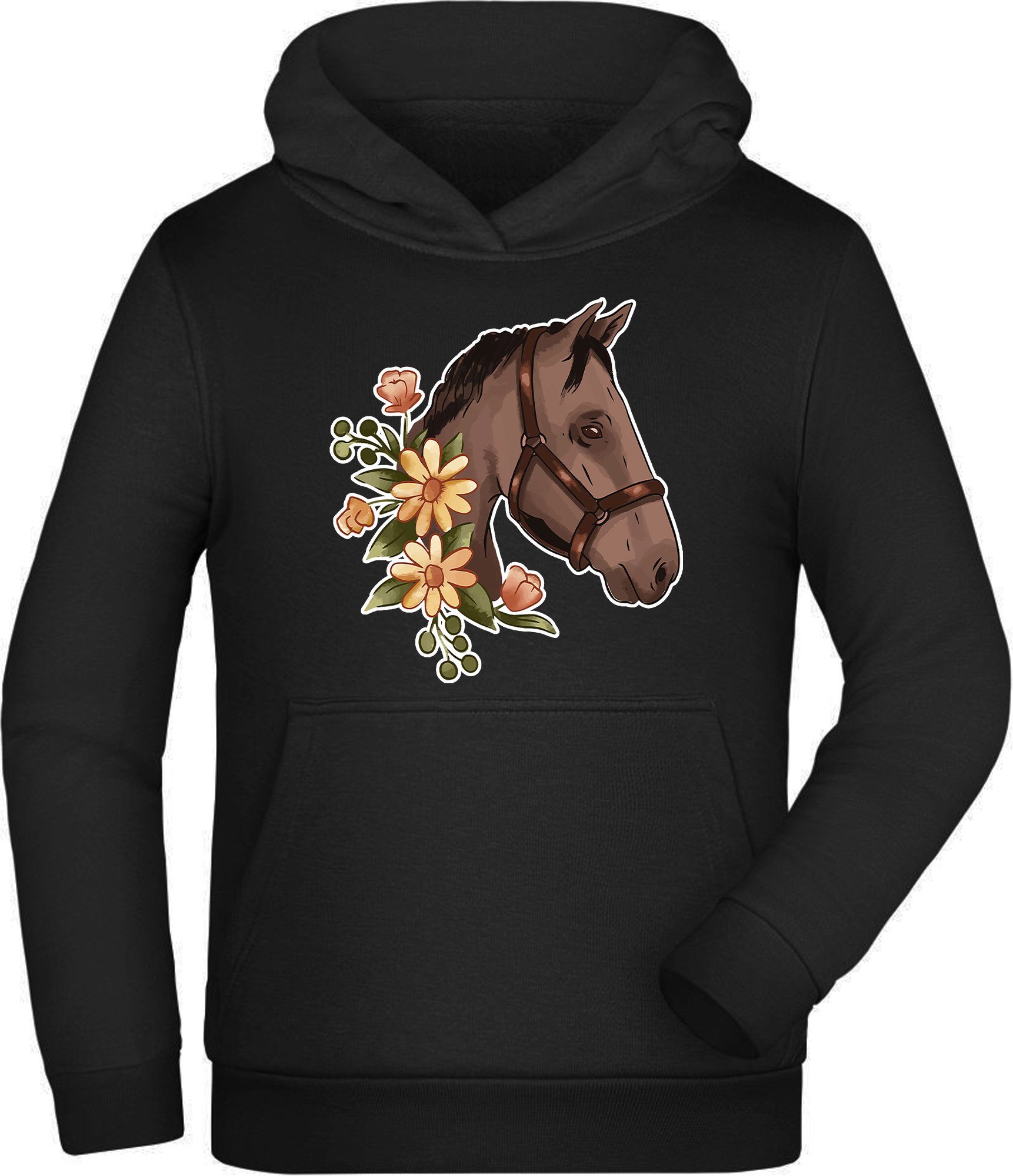 MyDesign24 Hoodie Kinder Kapuzen Sweatshirt Pferde Hoodie brauner Pferdekopf Kapuzensweater mit Aufdruck, i180
