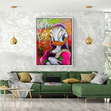 DOTCOMCANVAS® Leinwandbild Money Lisa 2.0, Leinwandbild Money Lisa Duck Comic Porträt Daisy Duck Mona Lisa