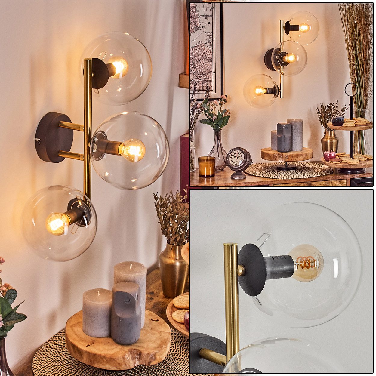 hofstein Wandleuchte Wandlampe aus Metall/Glas in günstig online kaufen