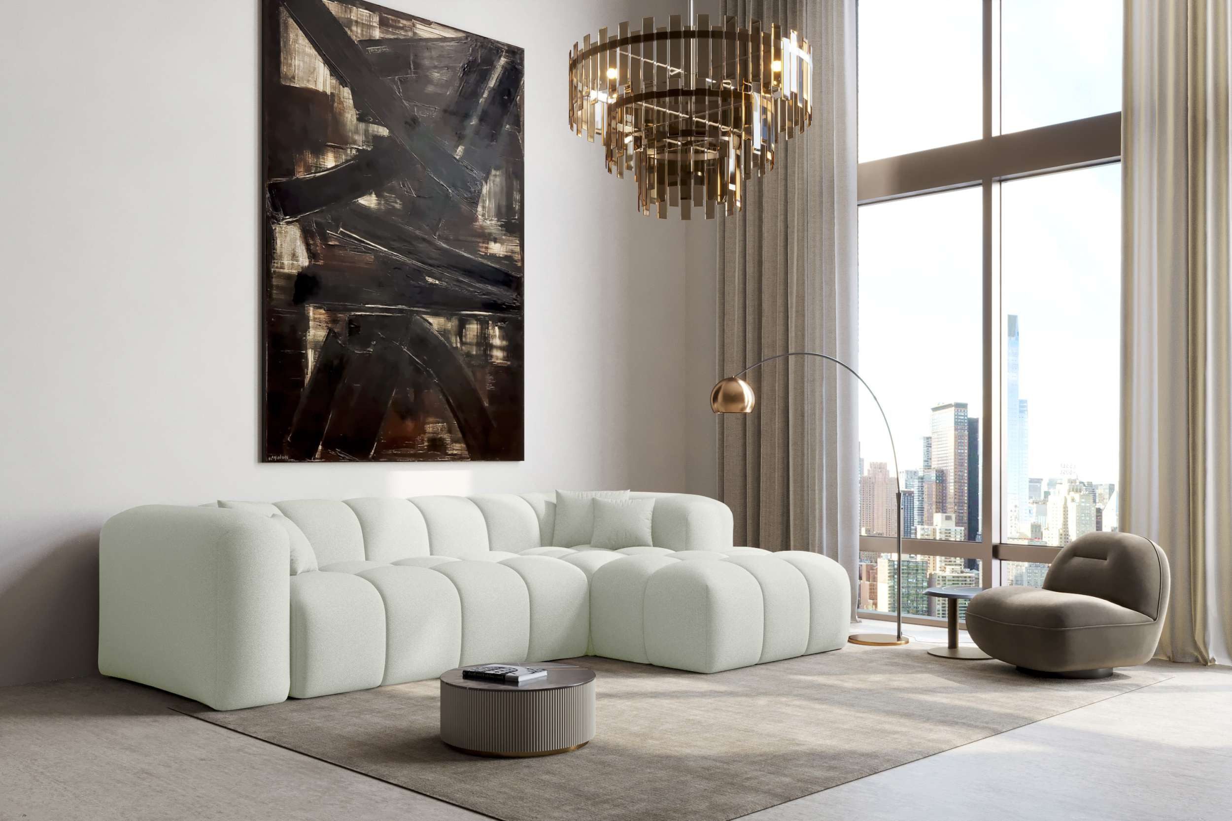 99rooms Ecksofa Livorno Kurz, Sofa L-Form, Eckcouch, Rundumbezug aus gepolstertem Strukturstoff NEVE