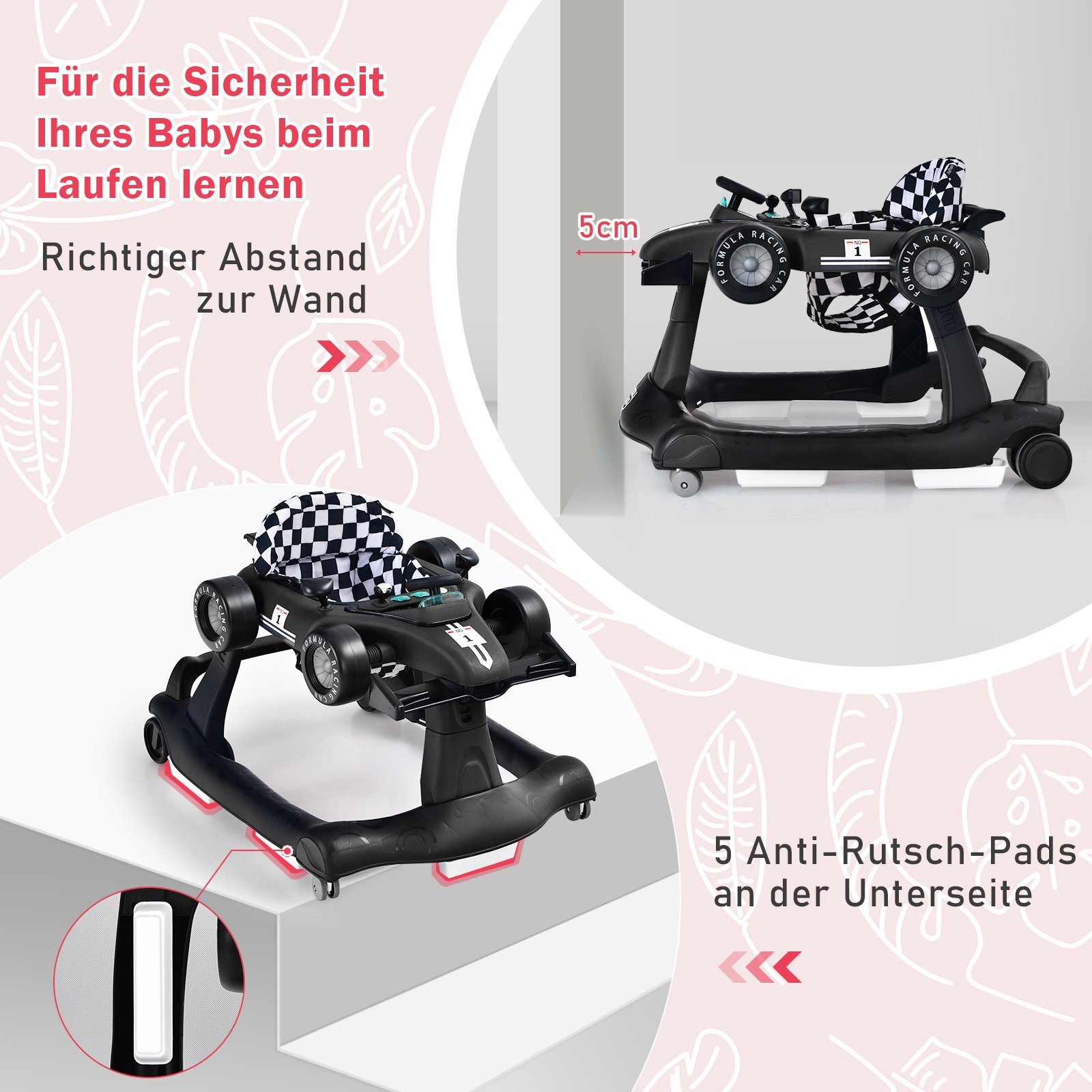 COSTWAY Lauflernhilfe 4 in 1 Lauflernwagen, mit Musik, Licht, ab 6 Monaten