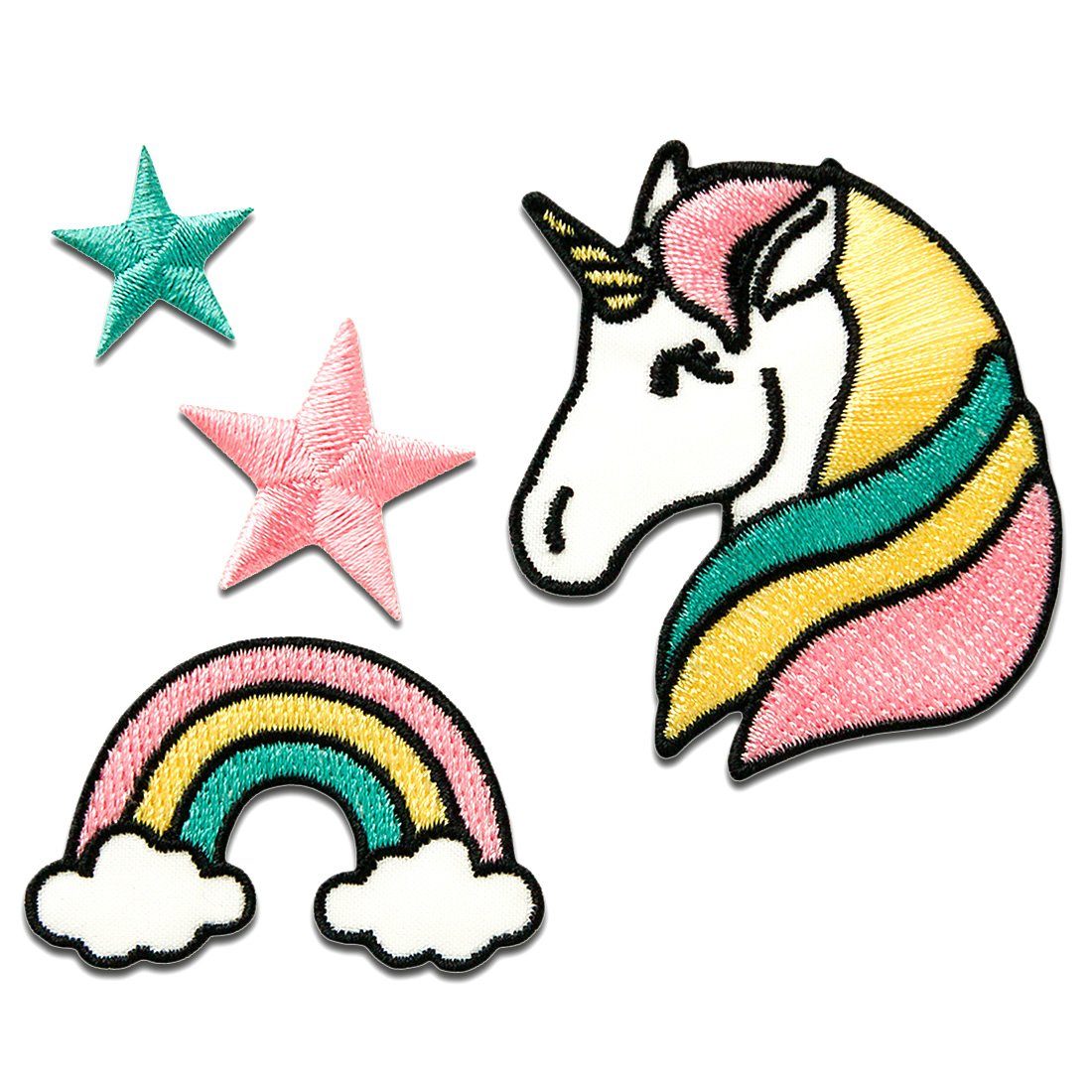 Catch the Patch Aufnäher Bügelbild, Aufbügler, Applikationen, Patches, Flicken, zum aufbügeln, Polyester, Set Einhorn Stern Regenbogen - Größe: verschiedene Größen
