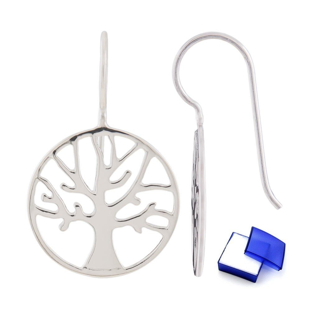 [Gute Qualität] unbespielt Paar Ohrhänger Ohrringe des 925 28 Silber Silberschmuck mit glänzend x Lebens für Damen 18 Baum mm Schmuckbox