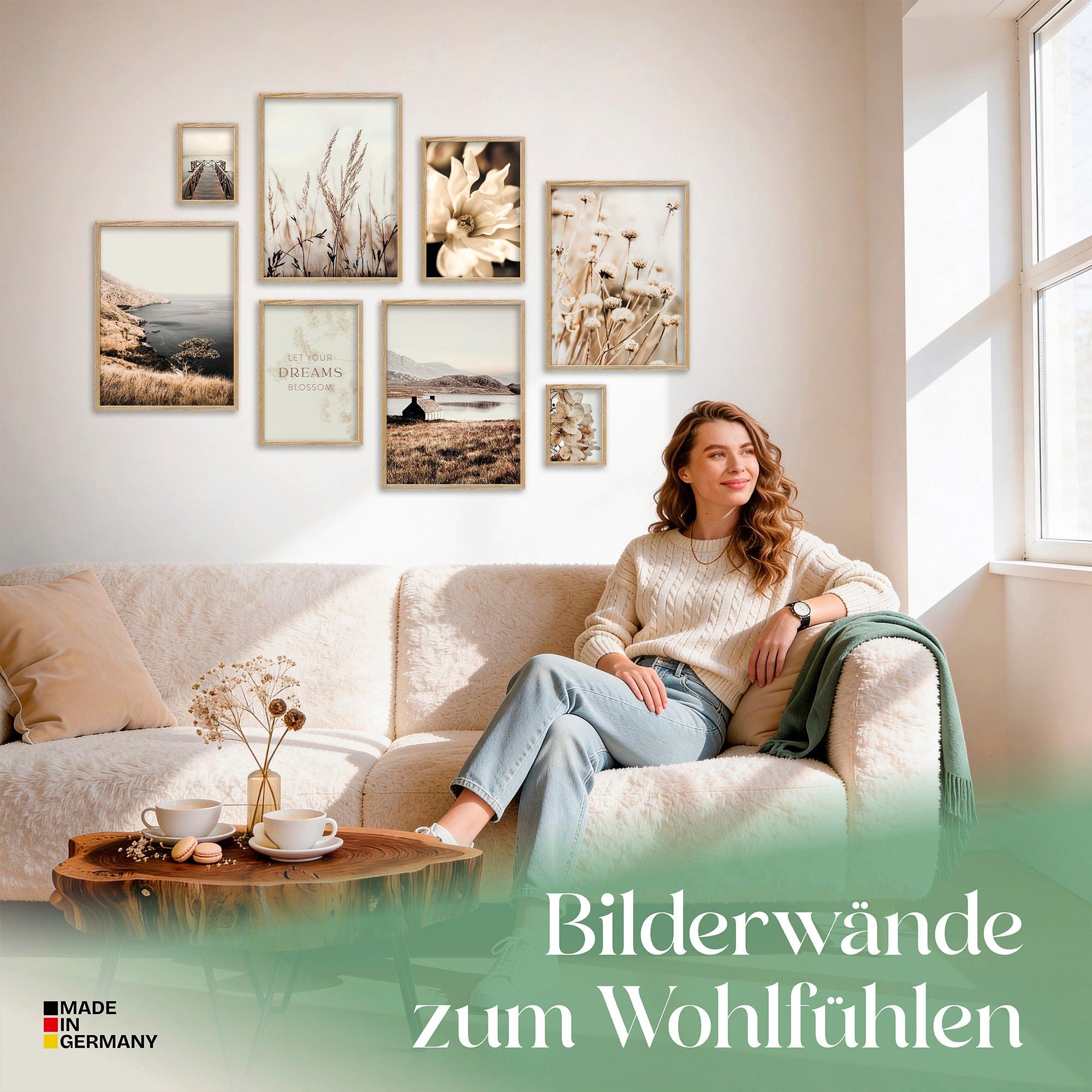ARTFAVES Bilder-Collage Poster Set Beige Vintage Nature I mehrteilige Bilderwand I Wandbilder, (Wandbilder modern, 8 St)