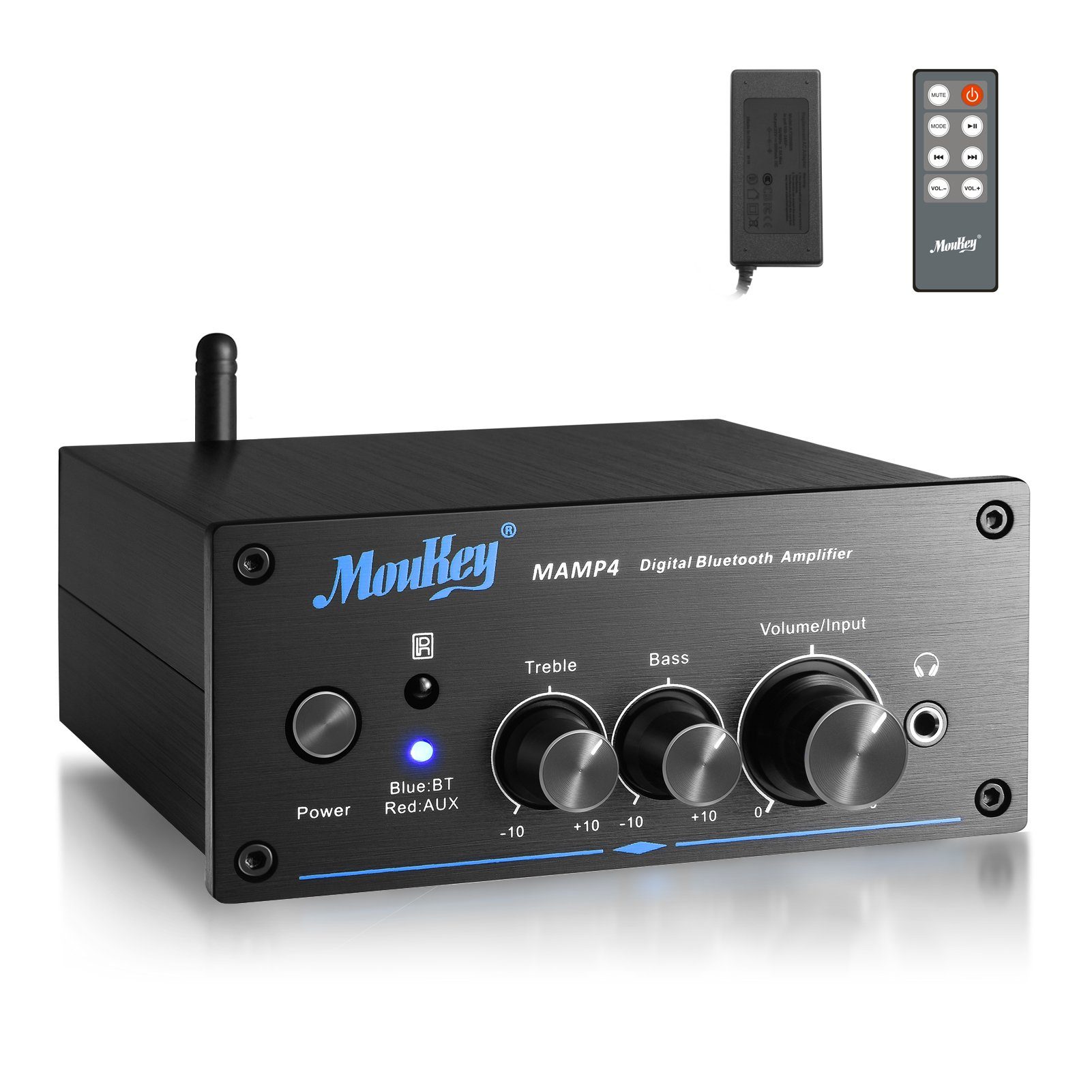 Moukey Stereo-Audioverstärker MAMP4 Mini-Verstärkerempfänger Audioverstärker (Anzahl Kanäle: 2, 200,00 W, Integrierter Hi-Fi-Leistungsverstärker der Klasse D)