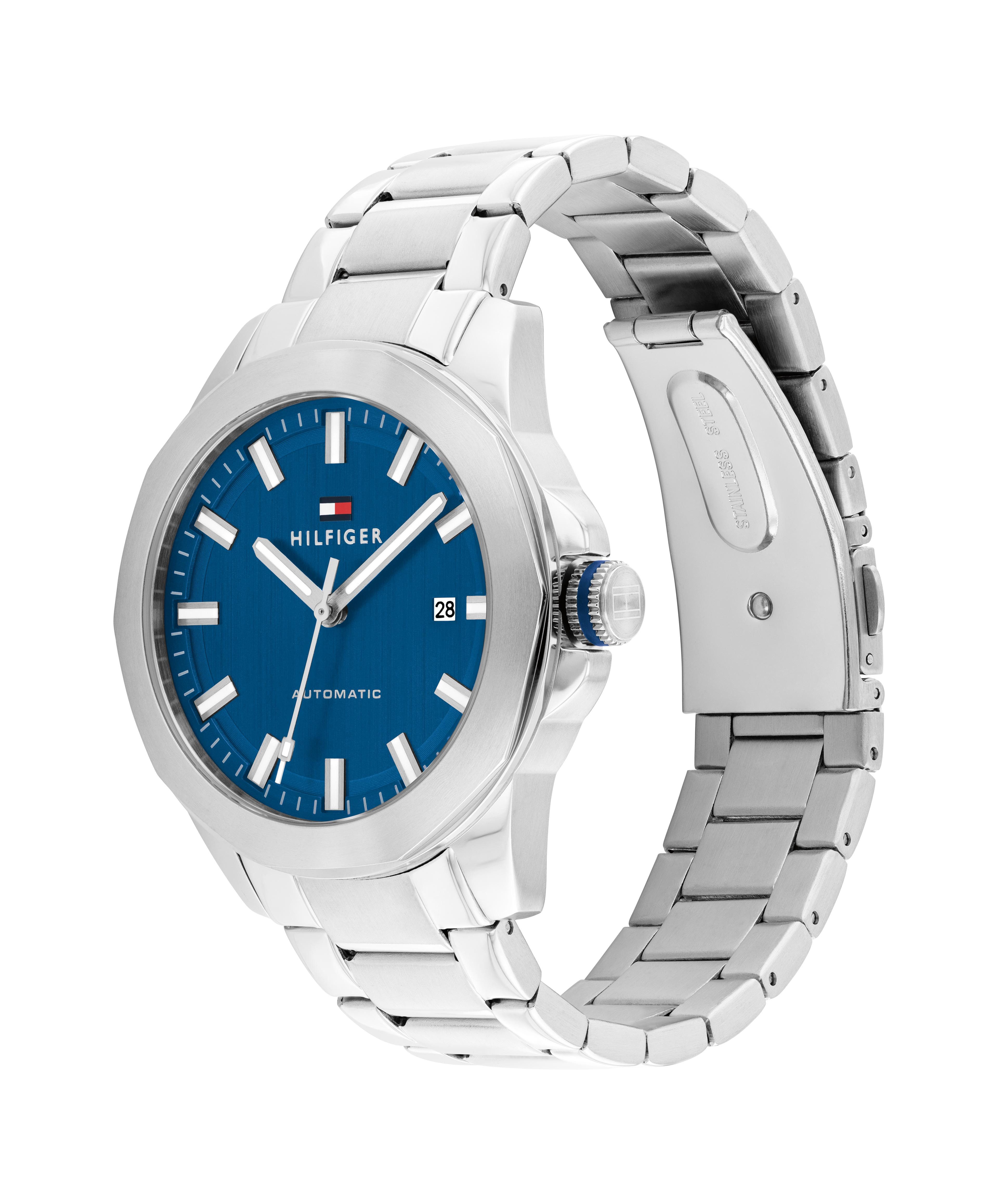 Tommy Hilfiger Automatikuhr LARS 1710693, Armbanduhr, Herrenuhr, Mechanische Uhr, Edelstahlarmband, analog, Tag