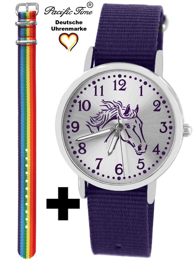 Pacific Time - Regenbogen violett Set Wechselarmband, und und Mix Pferd Armbanduhr Quarzuhr Match Design Versand Gratis Kinder violett