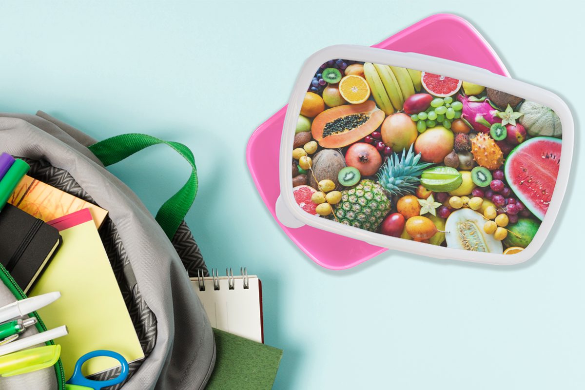 für Mädchen, - Kinder, (2-tlg), Kunststoff, Kunststoff rosa Ananas Brotbox Lunchbox Brotdose Tropisch, MuchoWow Snackbox, - Obst Erwachsene,