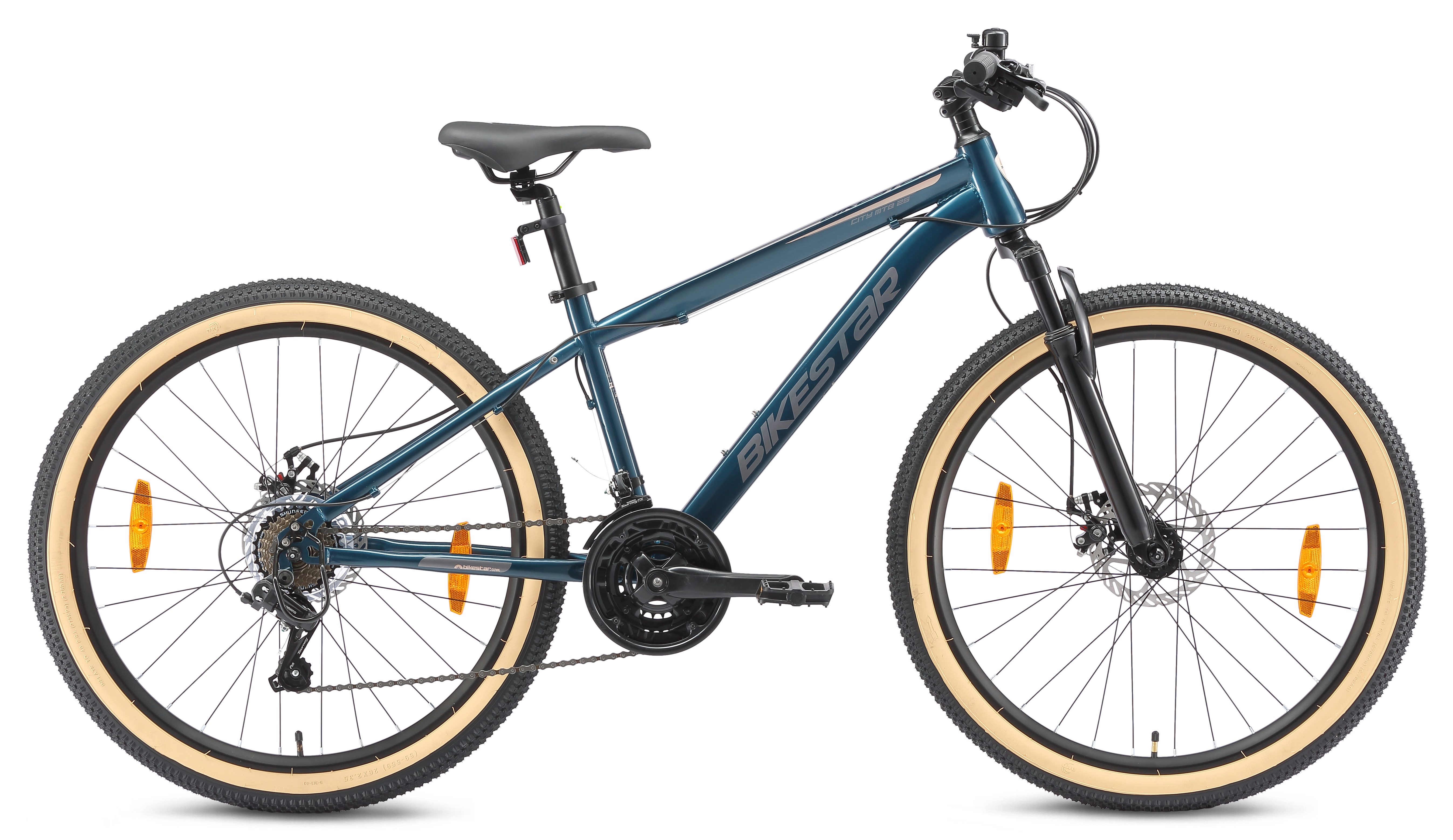 Bikestar Mountainbike, 21 Gang Shimano RD-TY300 Schaltwerk, Kettenschaltung, für Damen und Herren, Kettenschaltung