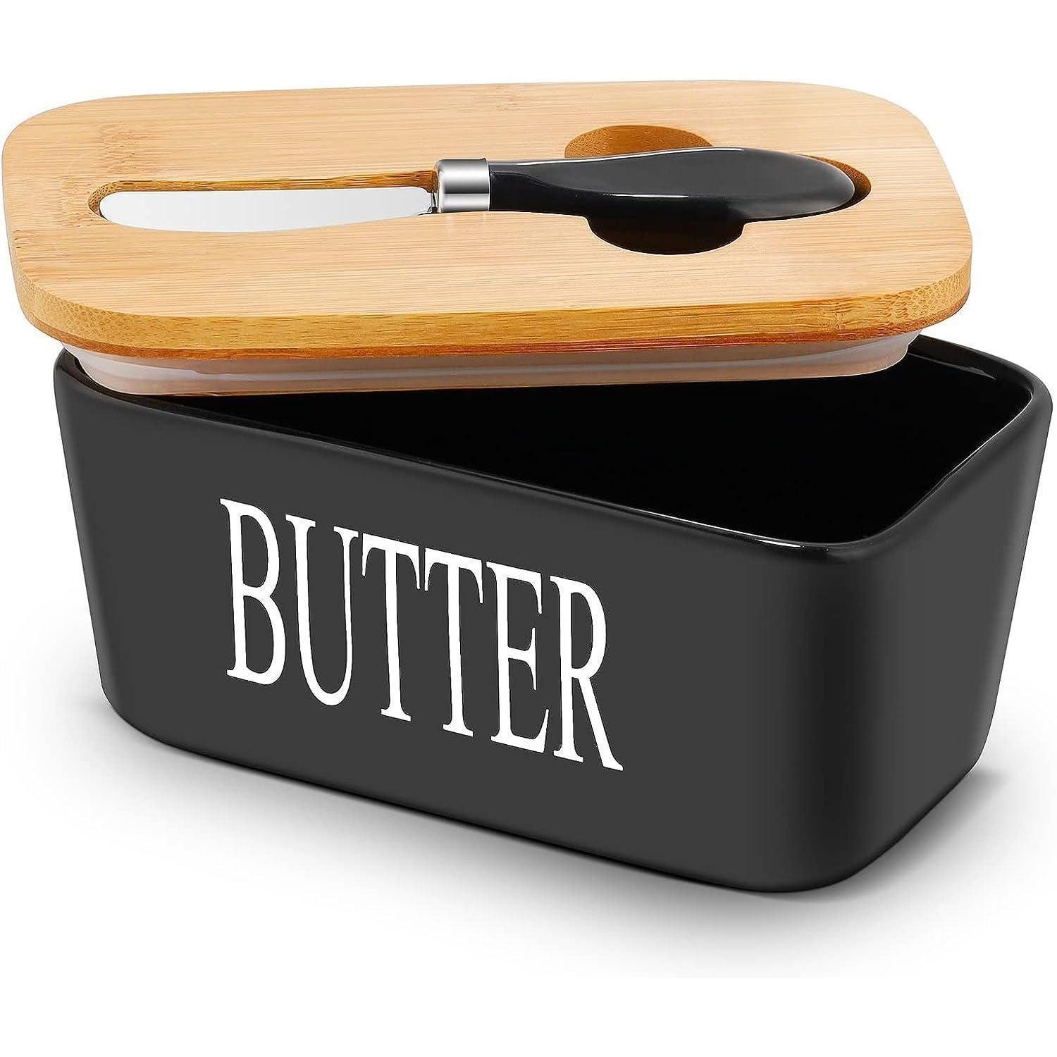 Butterdose Keramic Butterdose Multi-Funktion Emaille Butter Boot Holzdeckel 250 g