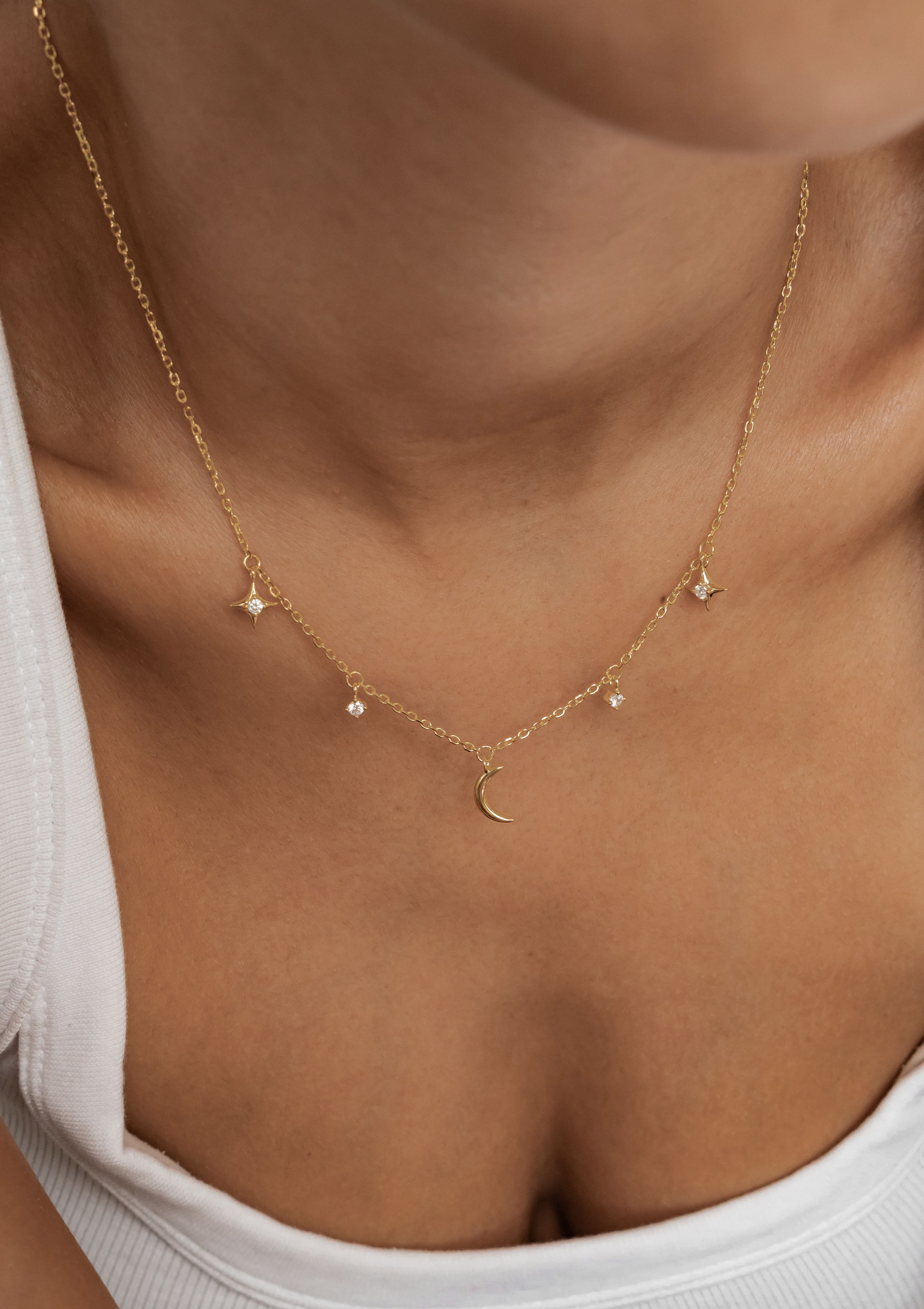 Hey Happiness Charm-Kette Zirkonia Mond und Stern, Damen Halskette 925 Ster günstig online kaufen