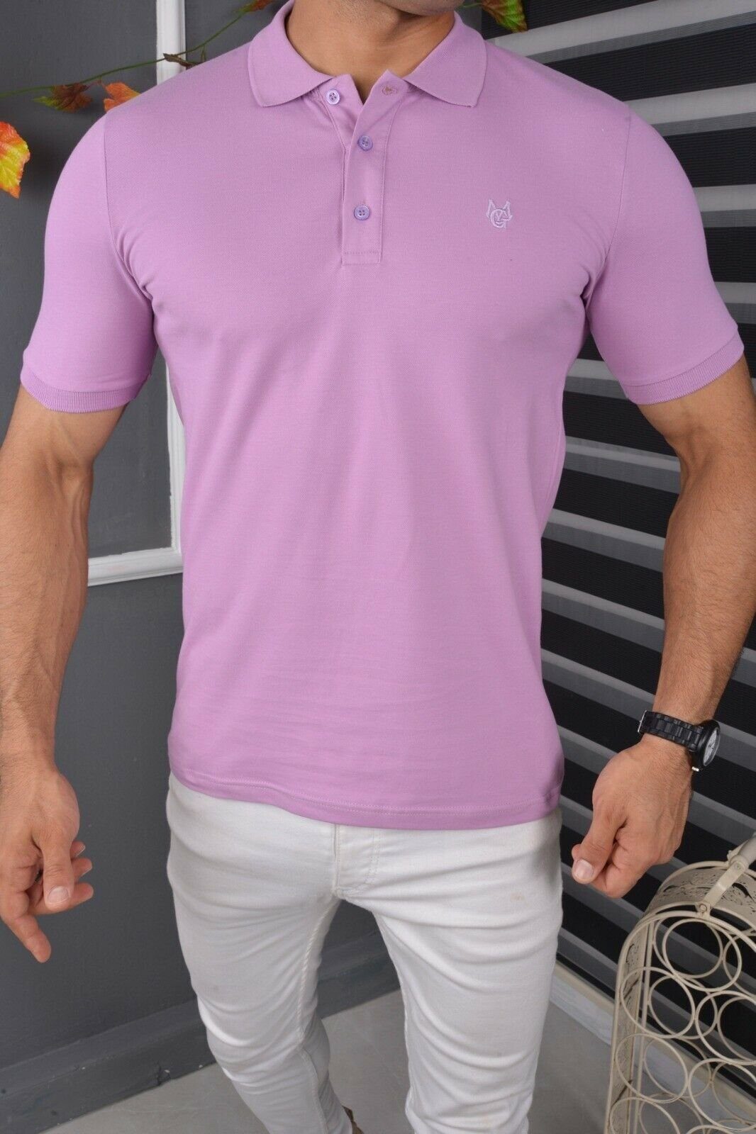 Megaman Jeans Poloshirt Polo Shirts Herren Kurzarm Golf Tennis Outdoor Sommer Sports Lila