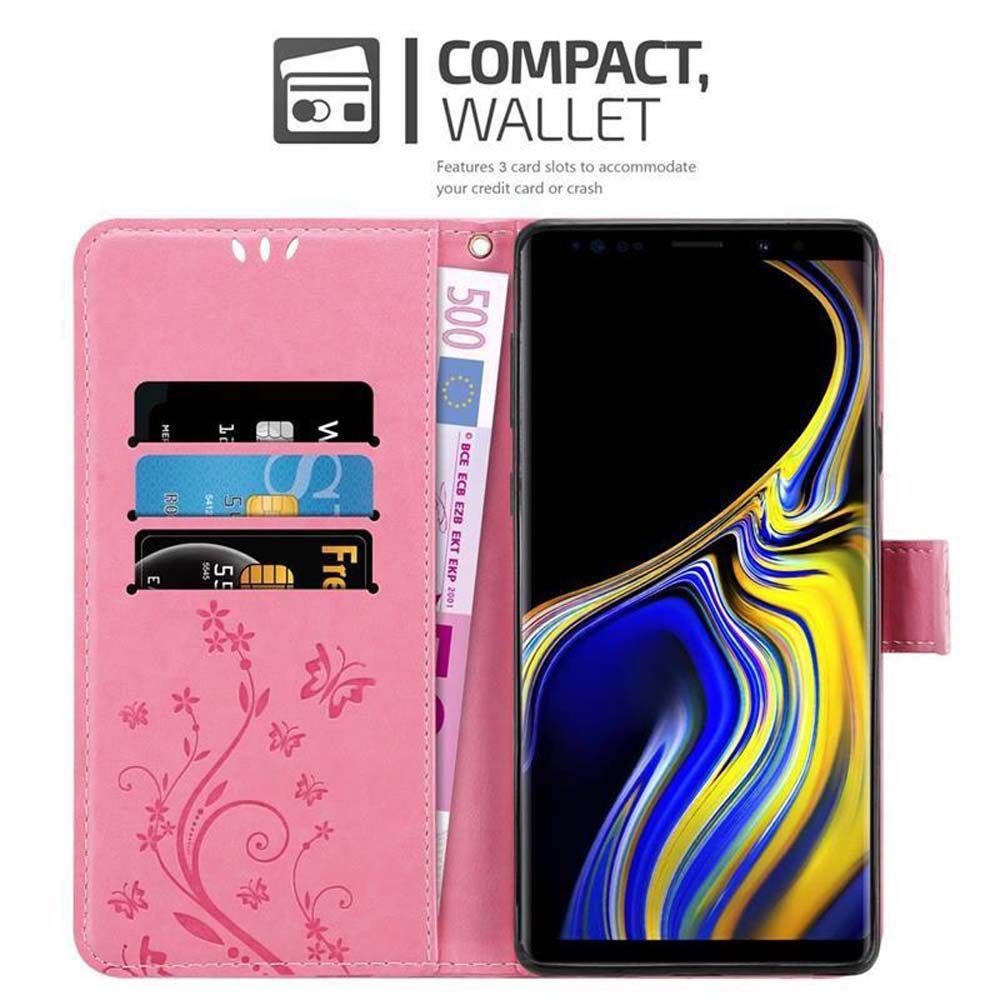 Cadorabo Handyhülle für Samsung Galaxy NOTE 9 Hülle Samsung Galaxy NOTE 9, Hülle Schutzhülle Blumen Flower mit Standfunktion Kartenfach Magnet