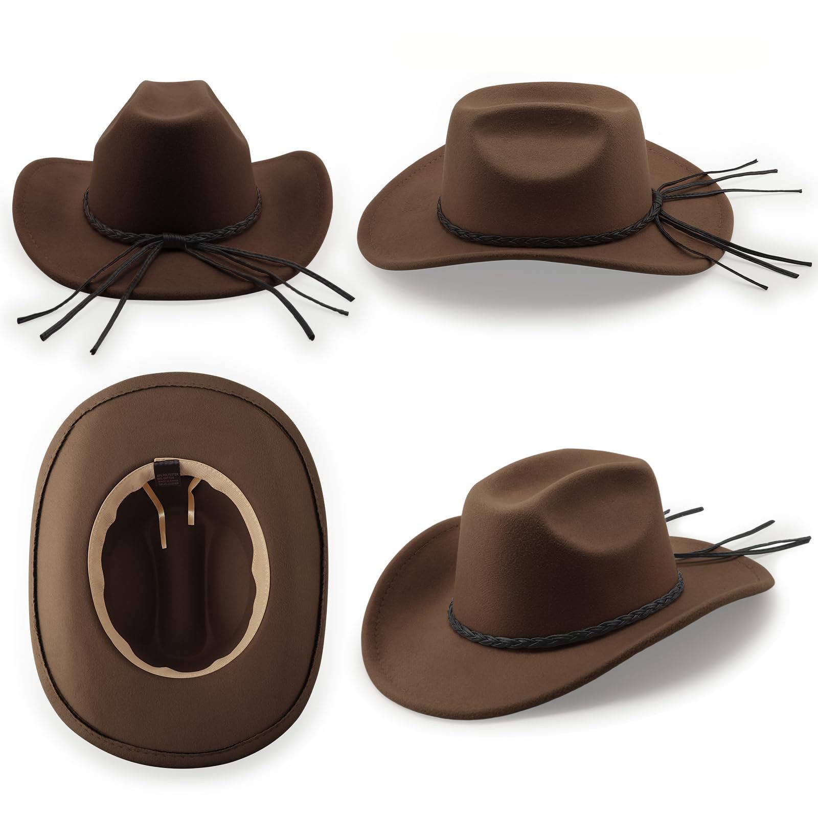 Bwecuy Cowboyhut Vintage Western-Cowboyhut, Unisex breitkrempiger Filzhut, Outdoor-Sonnenschutzhut