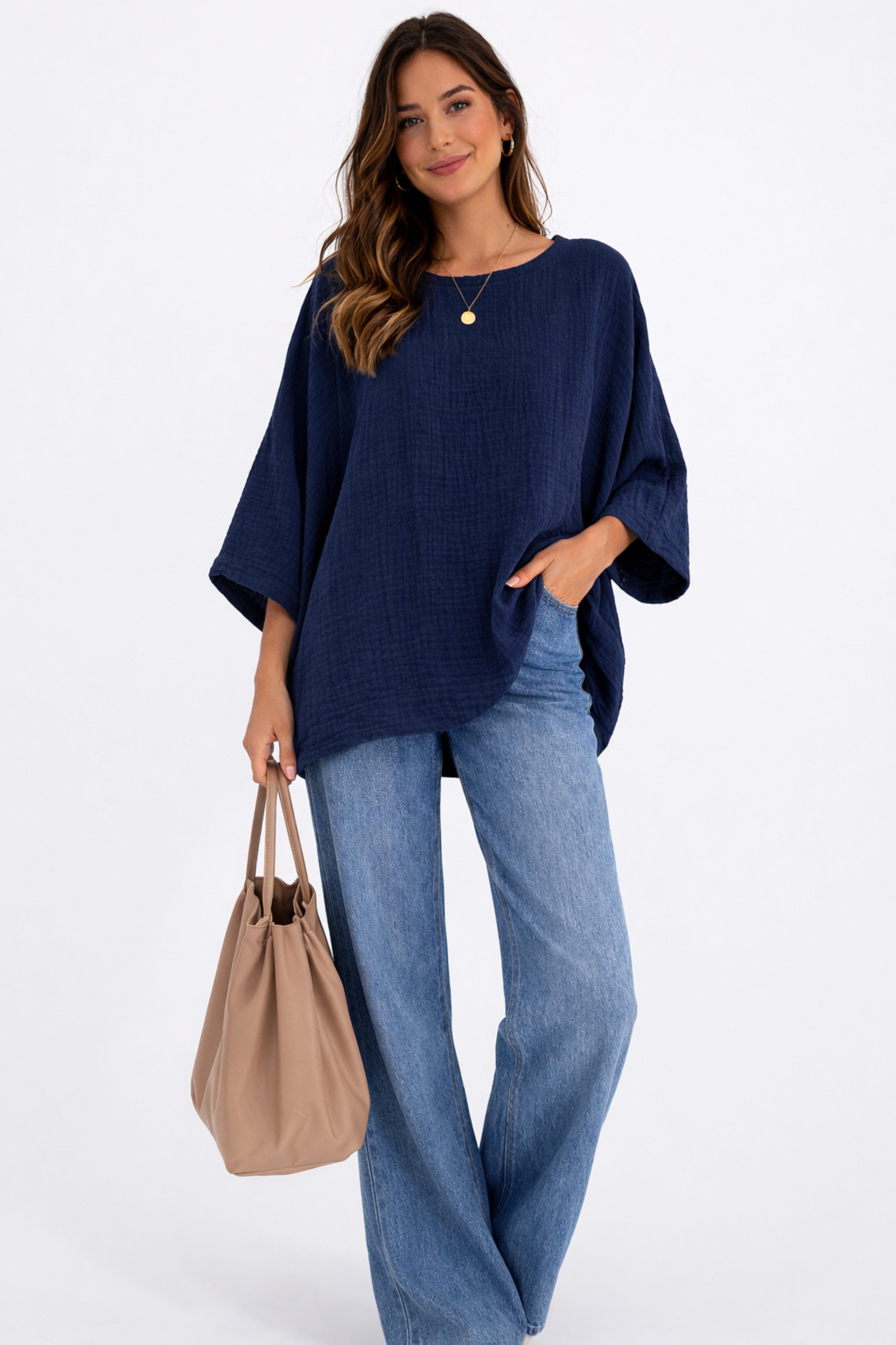 WENOR Blusentop Damen Musselin Oversize Bluse Fledermausärmel lockerer Schn günstig online kaufen