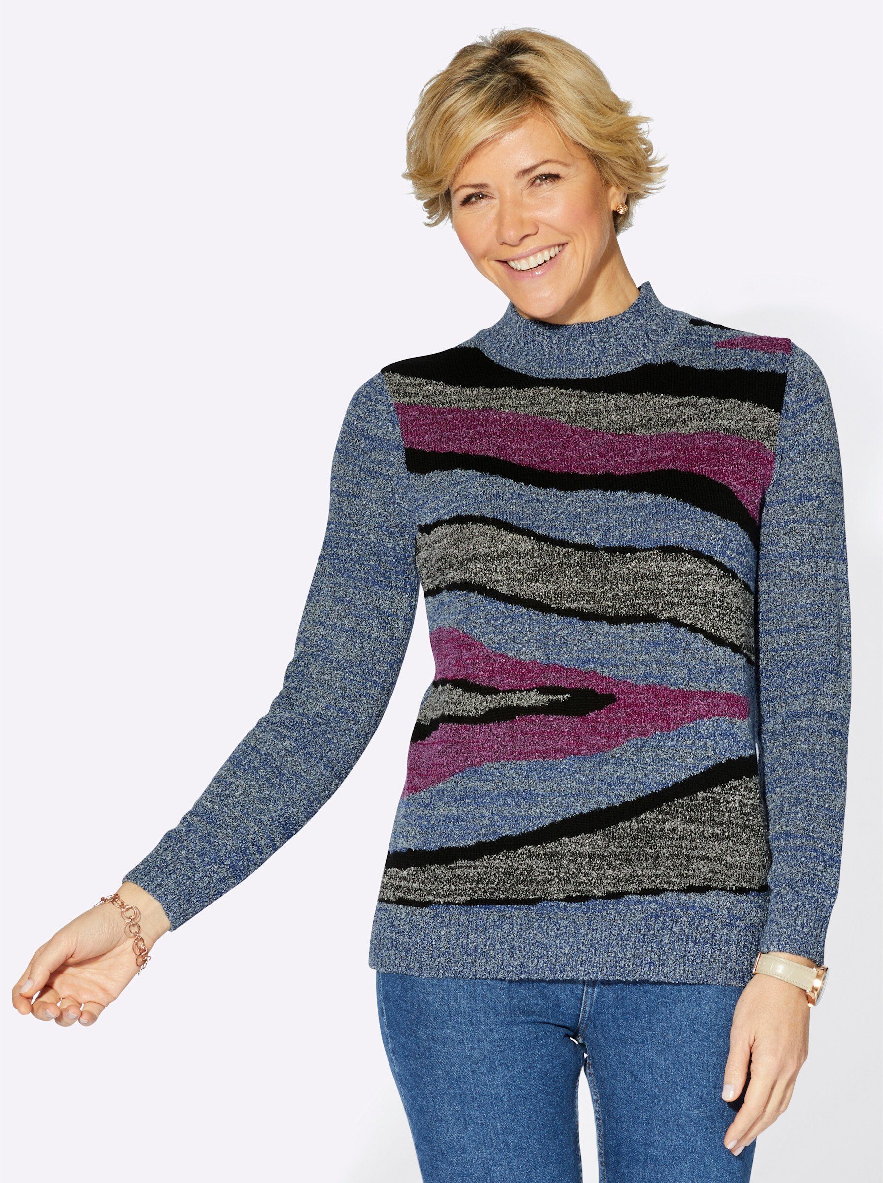 WITT jeansblau-meliert WEIDEN Strickpullover