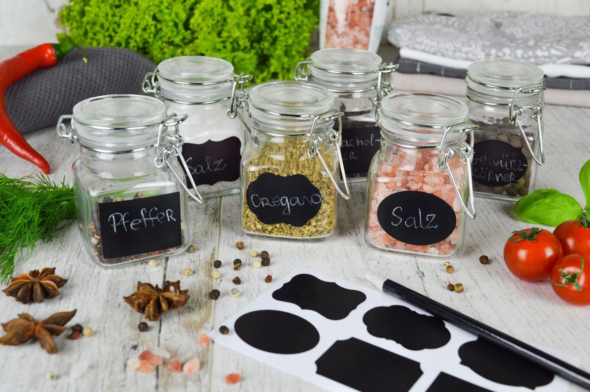 Sendez Vorratsglas 6 Vorratsgläser mit Tafelfeld Marmeladengläser Gewürzgläser