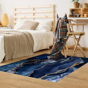 Teppich Vinyl Wohnzimmer Schlafzimmer Flur Küche Abstrakt modern, Bilderdepot24, rechteckig - blau glatt, nass wischbar (Küche, Tierhaare) - Saugroboter & Bodenheizung geeignet