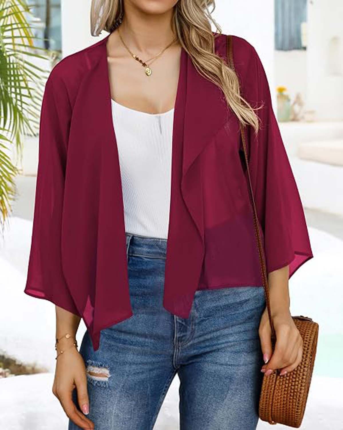 Bwecuy Bolero Damen Chiffon Bolerojacke Elegant Sommer Cardigan 3/4 Ärmel