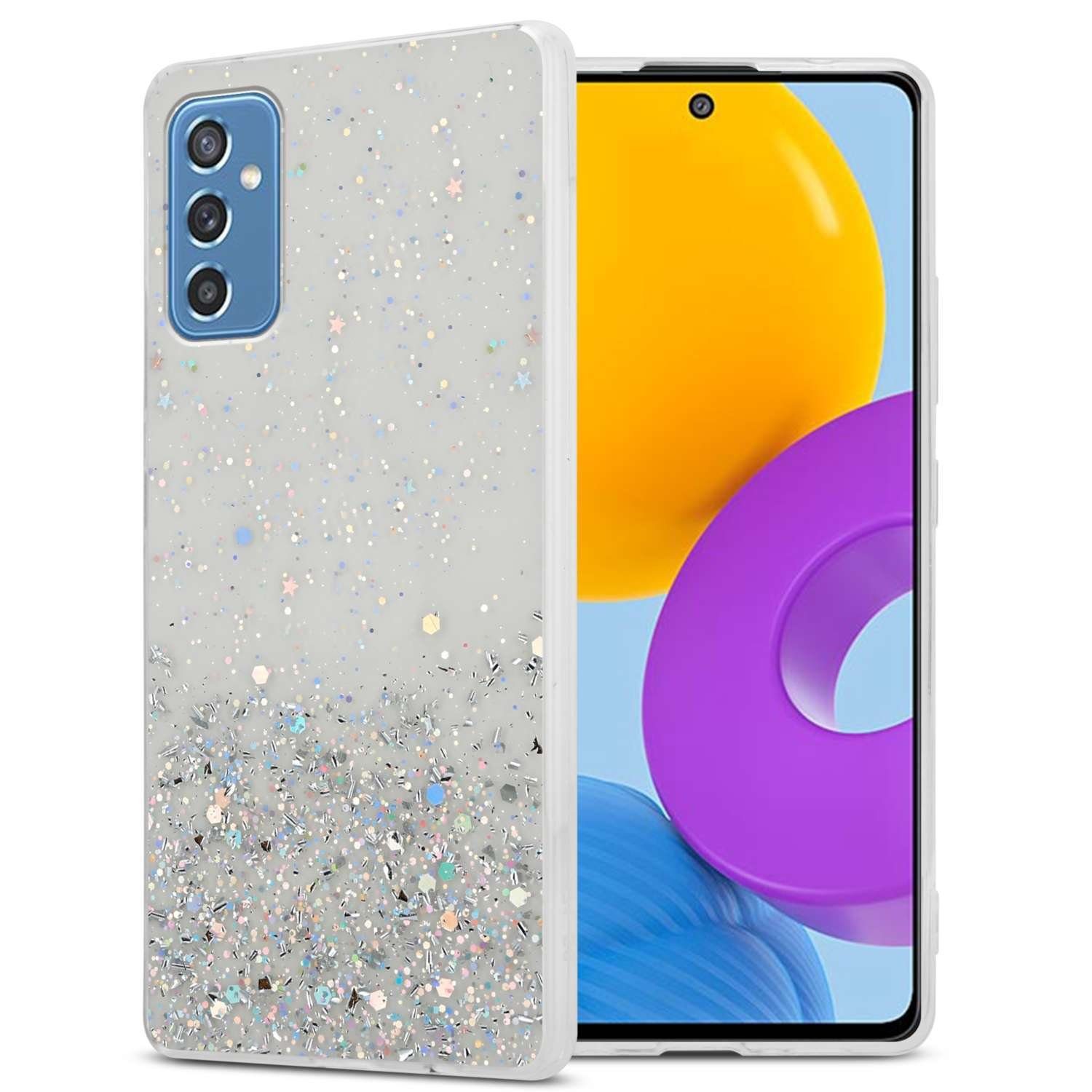 Cadorabo Handyhülle für Samsung Galaxy M52 5G Hülle Samsung Galaxy M52 5G, Flexible TPU Silikon Handy Schutzhülle - Hülle - mit Glitzer