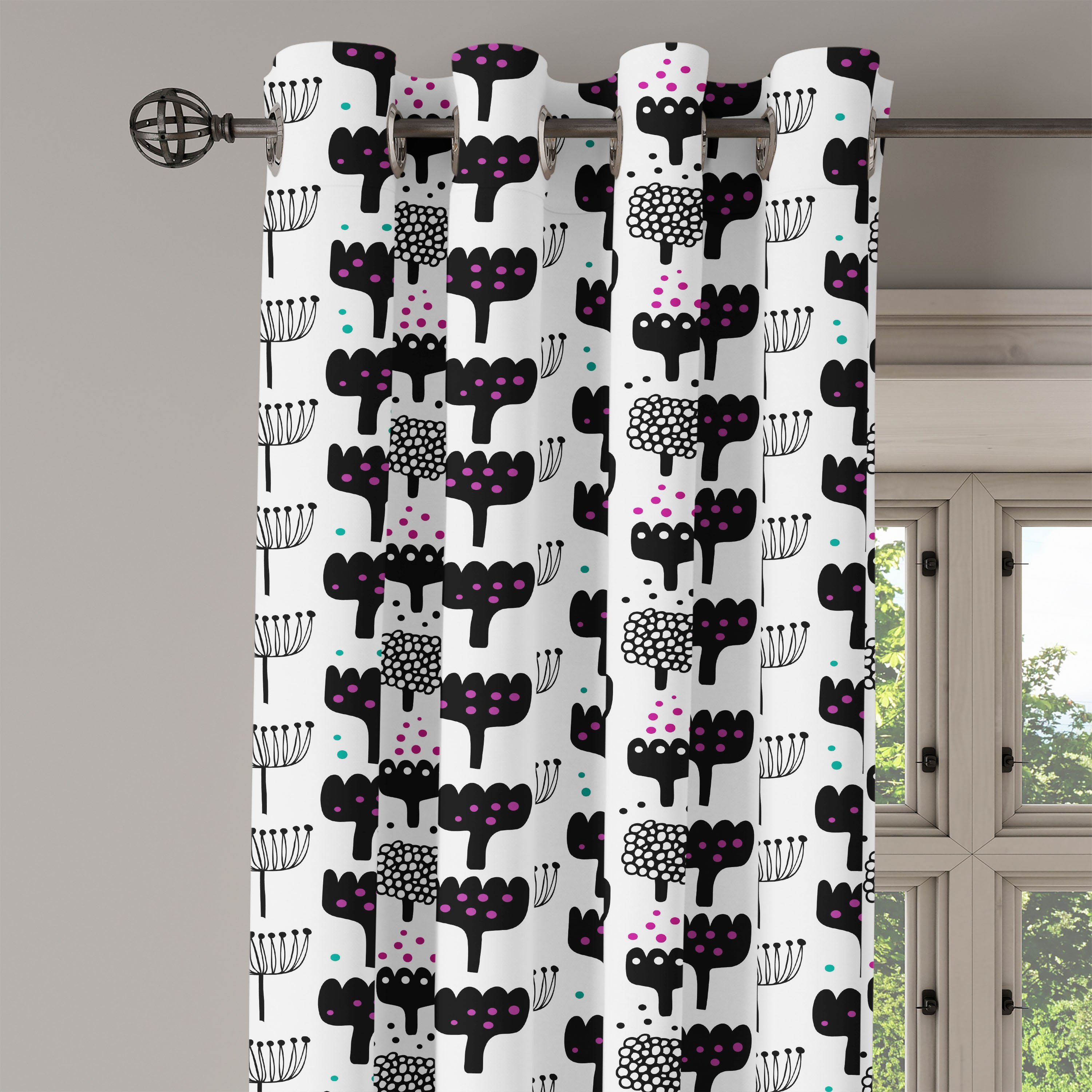 Wohnzimmer, Dekorative für Scandinavian 2-Panel-Fenstervorhänge Schlafzimmer nordisch Gardine Abakuhaus, Flowers