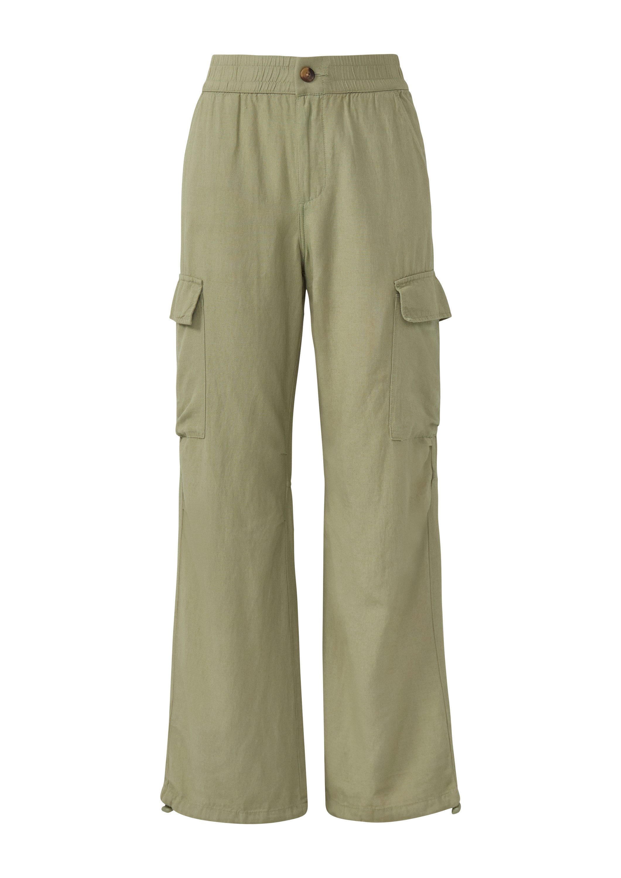 QS Chinos Hose Cargo-Hose aus Leinenmix mit Kordelzug am Saum günstig online kaufen