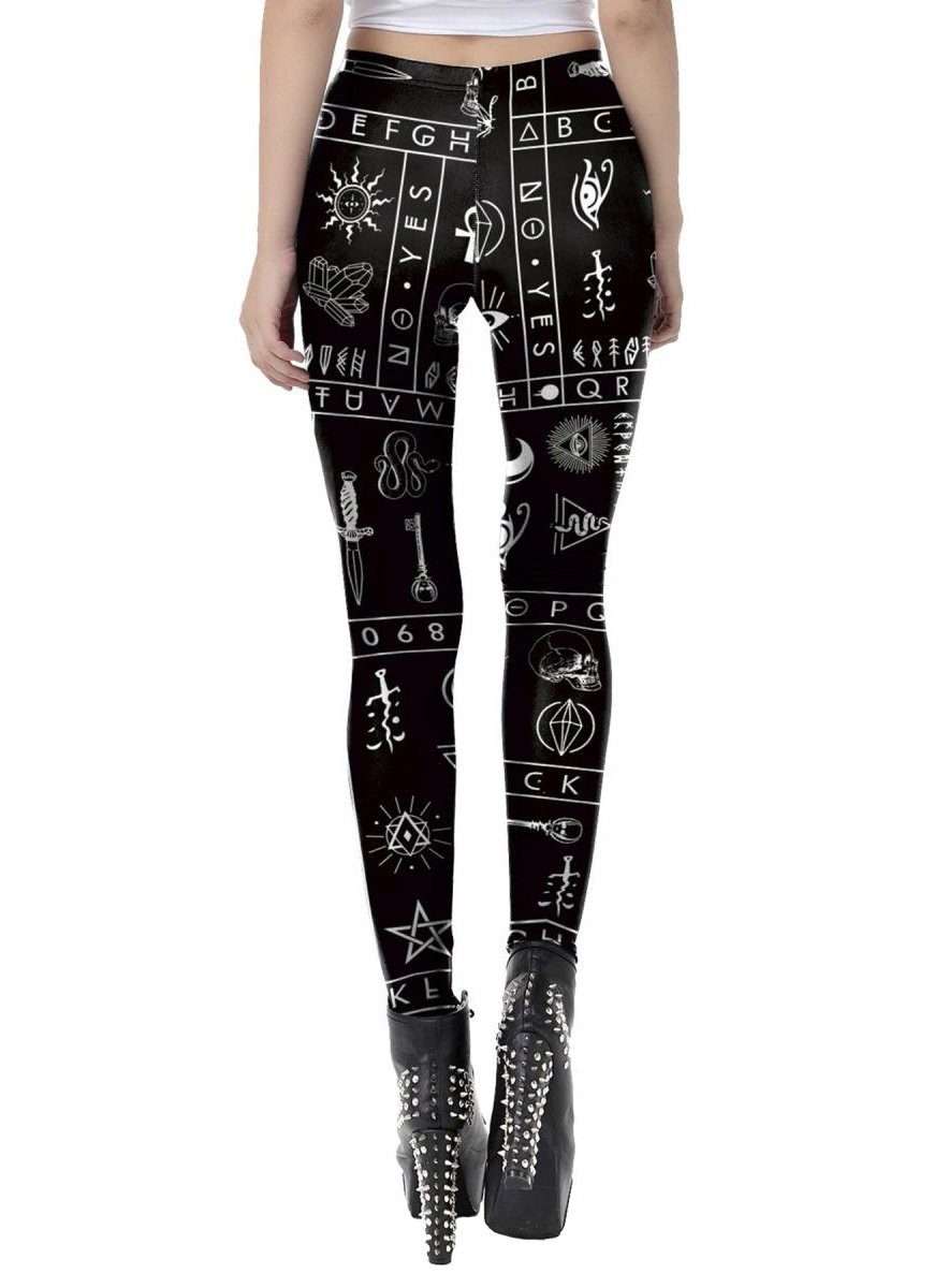 Metamorph Teufel-Kostüm Occult Print Leggings - für Halloween Kostüm Damen, Elastische Leggings mit satanistischen Symbolen