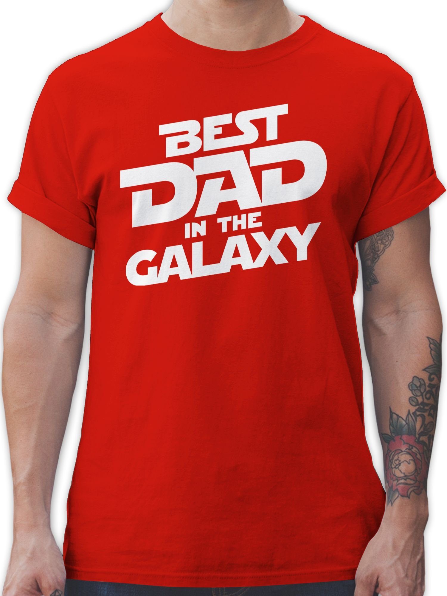 Shirtracer T-Shirt Best dad in the galaxy weiß Vatertag Geschenk für Papa 03 Rot
