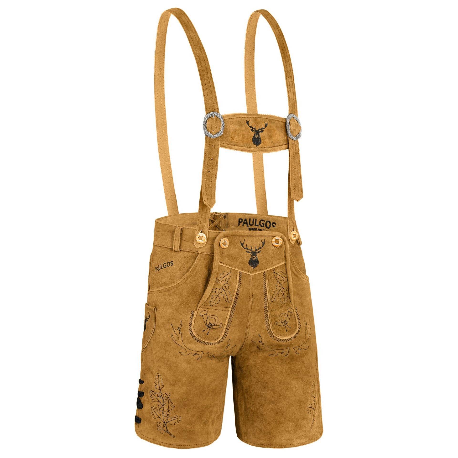 PAULGOS Trachtenhose Herren Lederhose Kurz mit Trägern 100% Echtleder - HK5