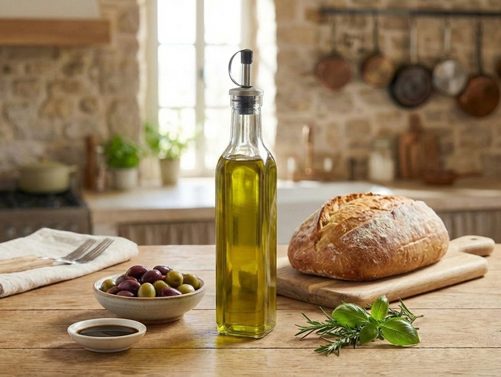 B-Home Menage Ölspender aus Glas mit Edelstahl-Portionierer für Öl & Essig - 250 ml, (1-tlg) – Bild 2 von 2